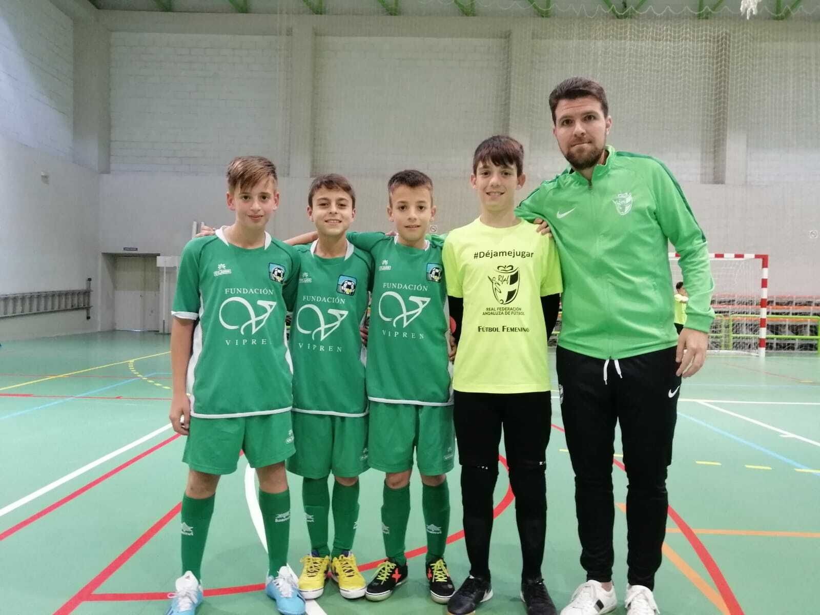 Los cuatro jerezanos de la selección gaditana, junto a Sergio Soto, segundo entrenador.