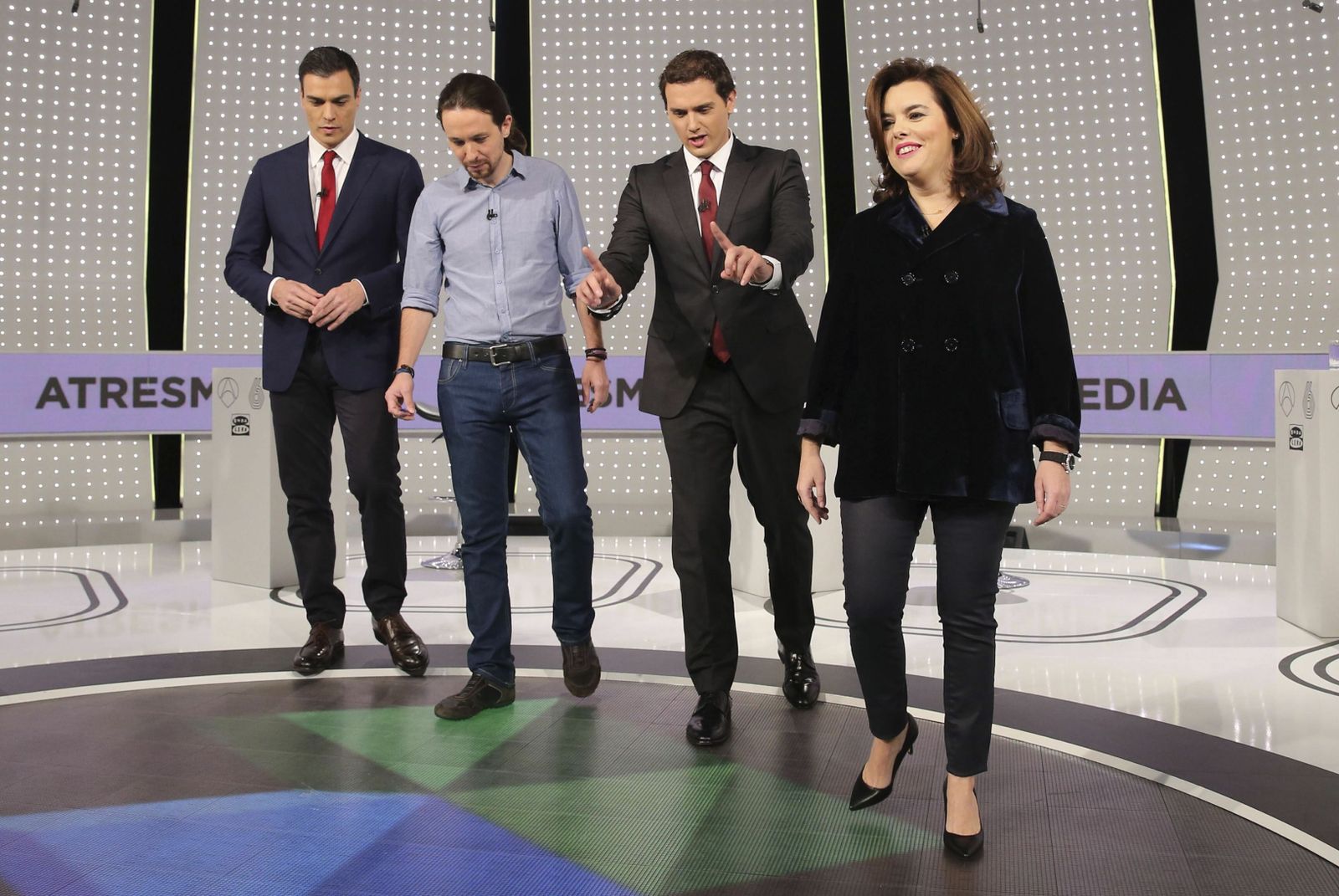 Pedro Sánchez, Pablo Iglesias, Albert Rivera y Soraya Sáenz de Santamaría, en el debate de 2015.
