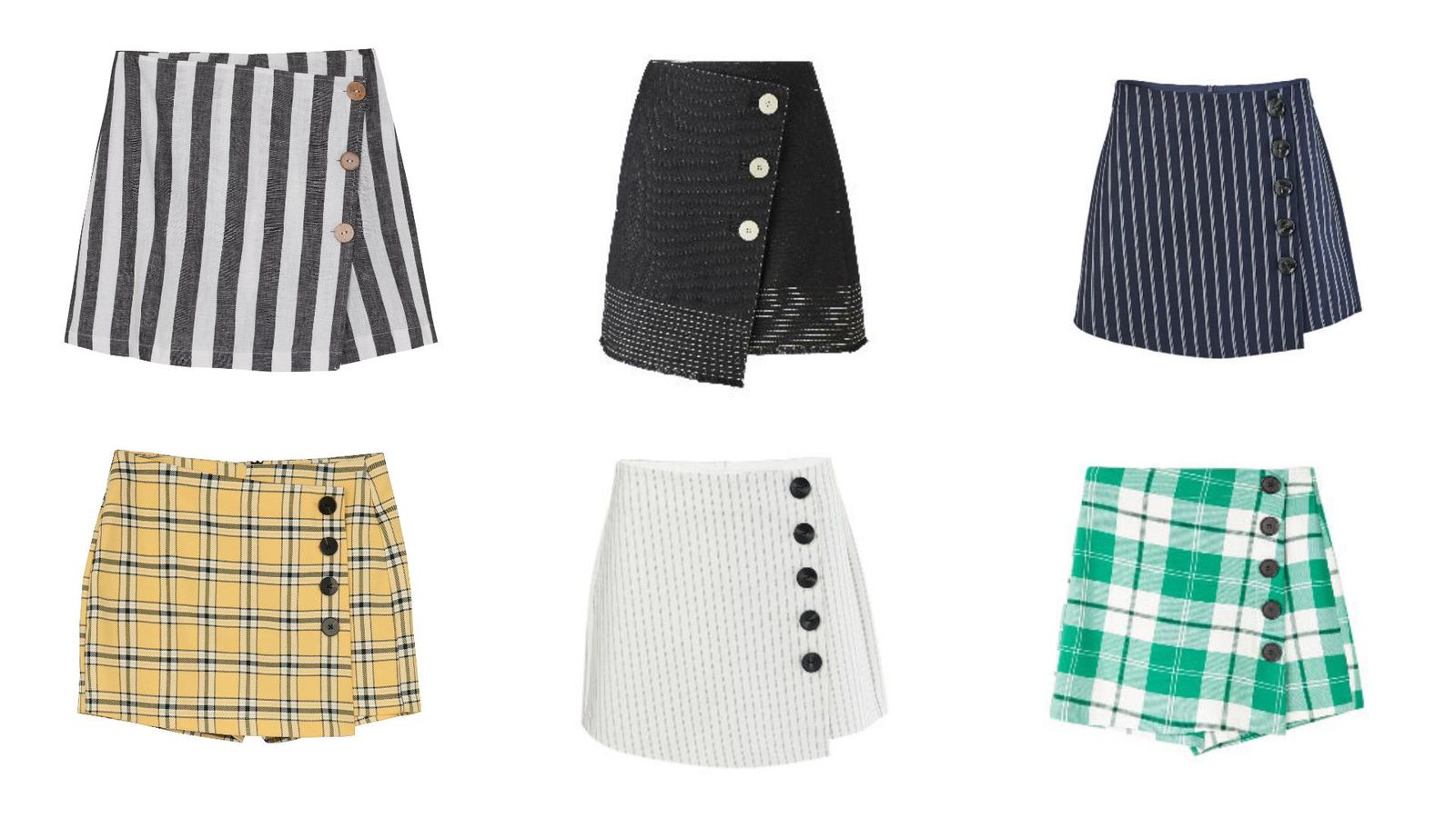 De izquierda a derecha: Pull & Bear, Mango, Stradivarius (fila superior); Bershka, Stradivarius, Stradivarius (fila inferior).