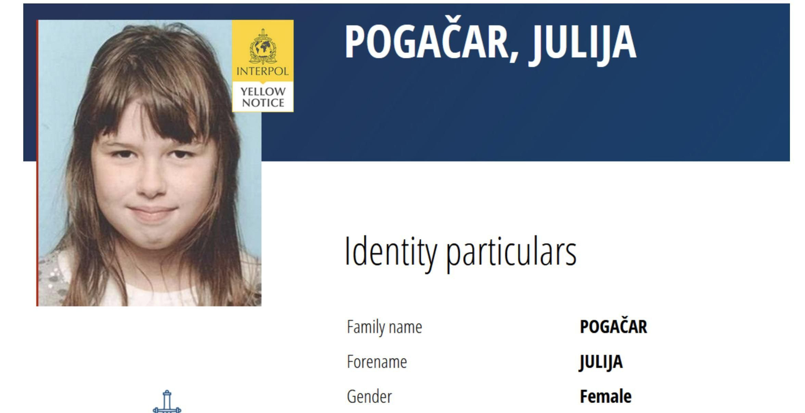 Cartel de búsqueda de Julija Pogacar