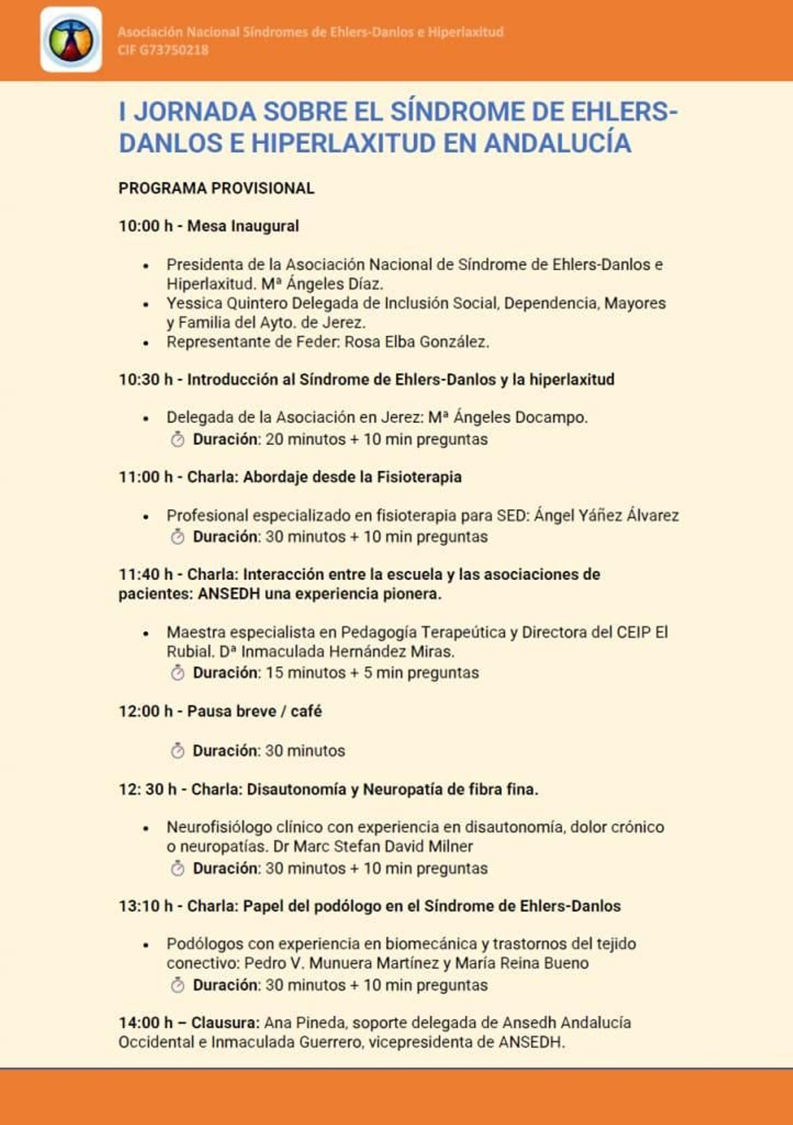 Programa de las jornadas en Jerez.