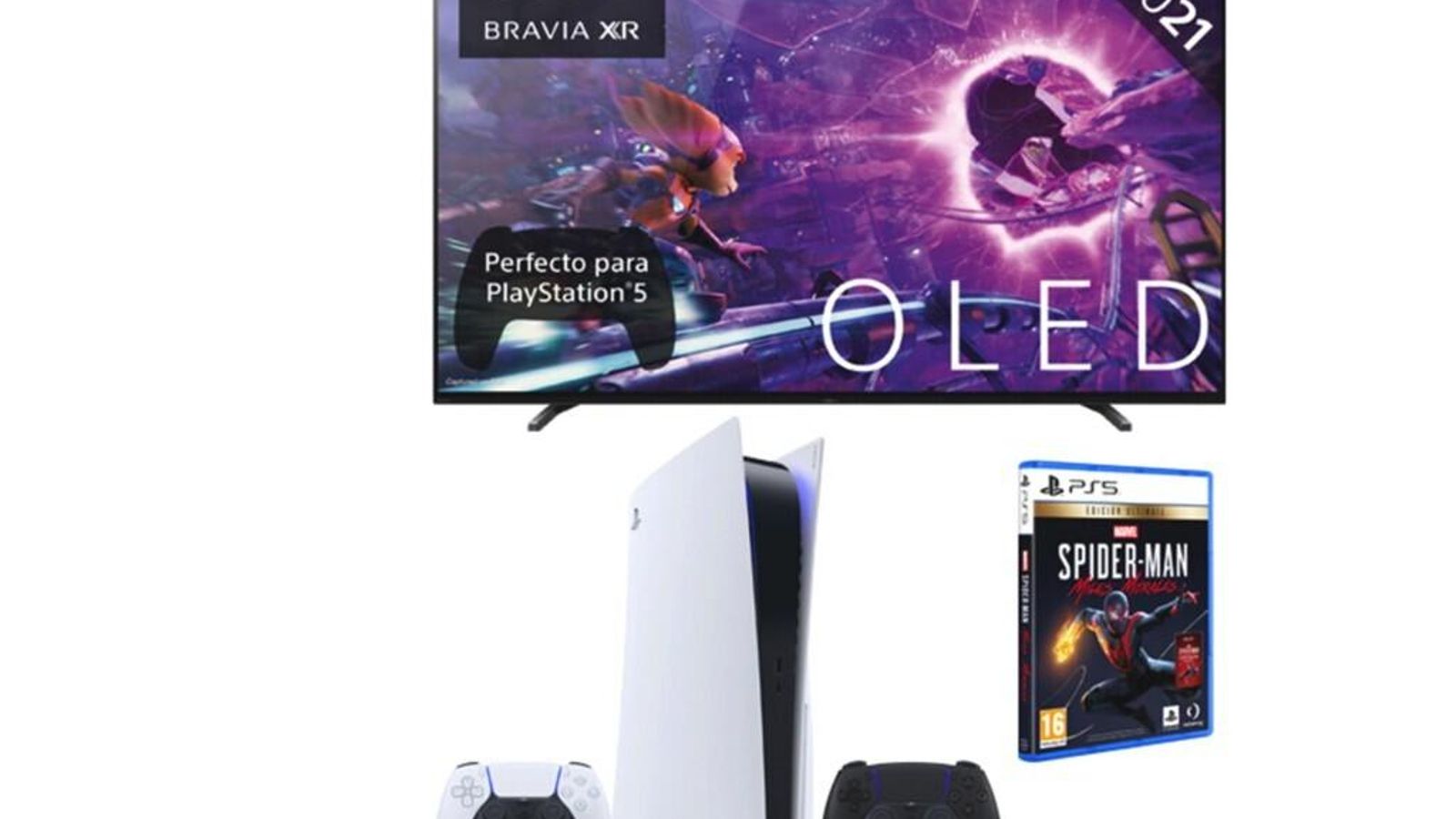 Sony Bravia XR OLED XR-65A84J con la PlayStation 5 con mando adicional y Spiderman