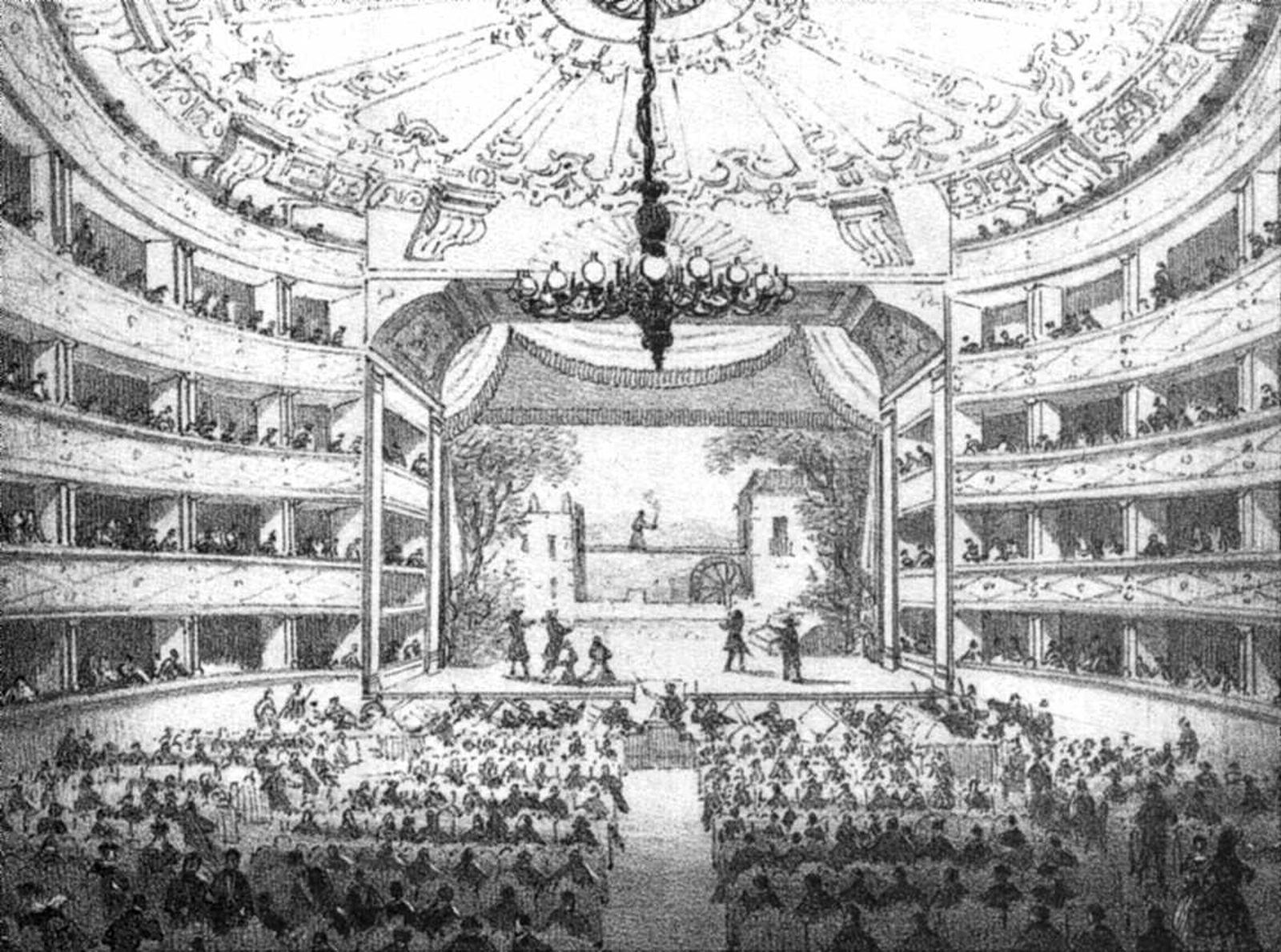 Grabado del Teatro Principal de Cádiz.