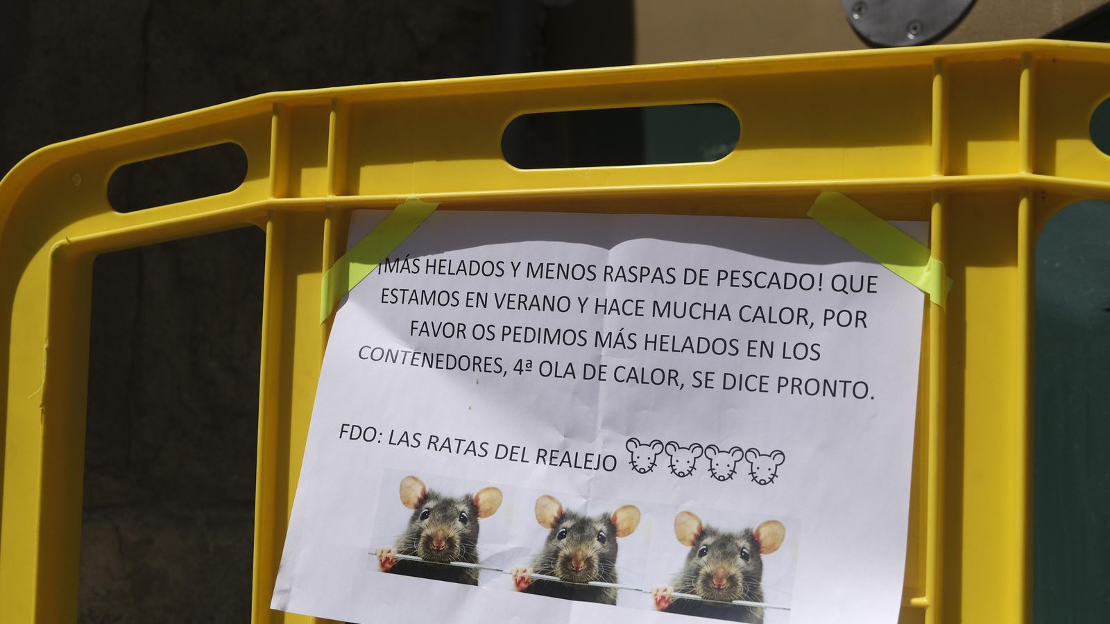 Cartel colocado junto a los contenedores situados al lado del Palacio de los Guzmanes.