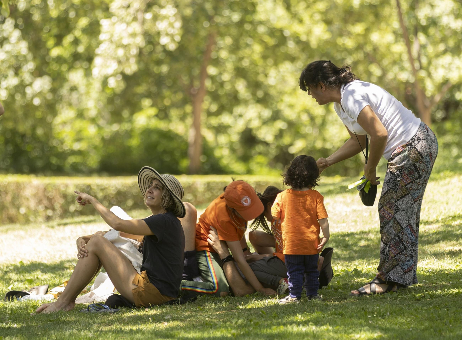 Una familia pasa una tarde en el parque.