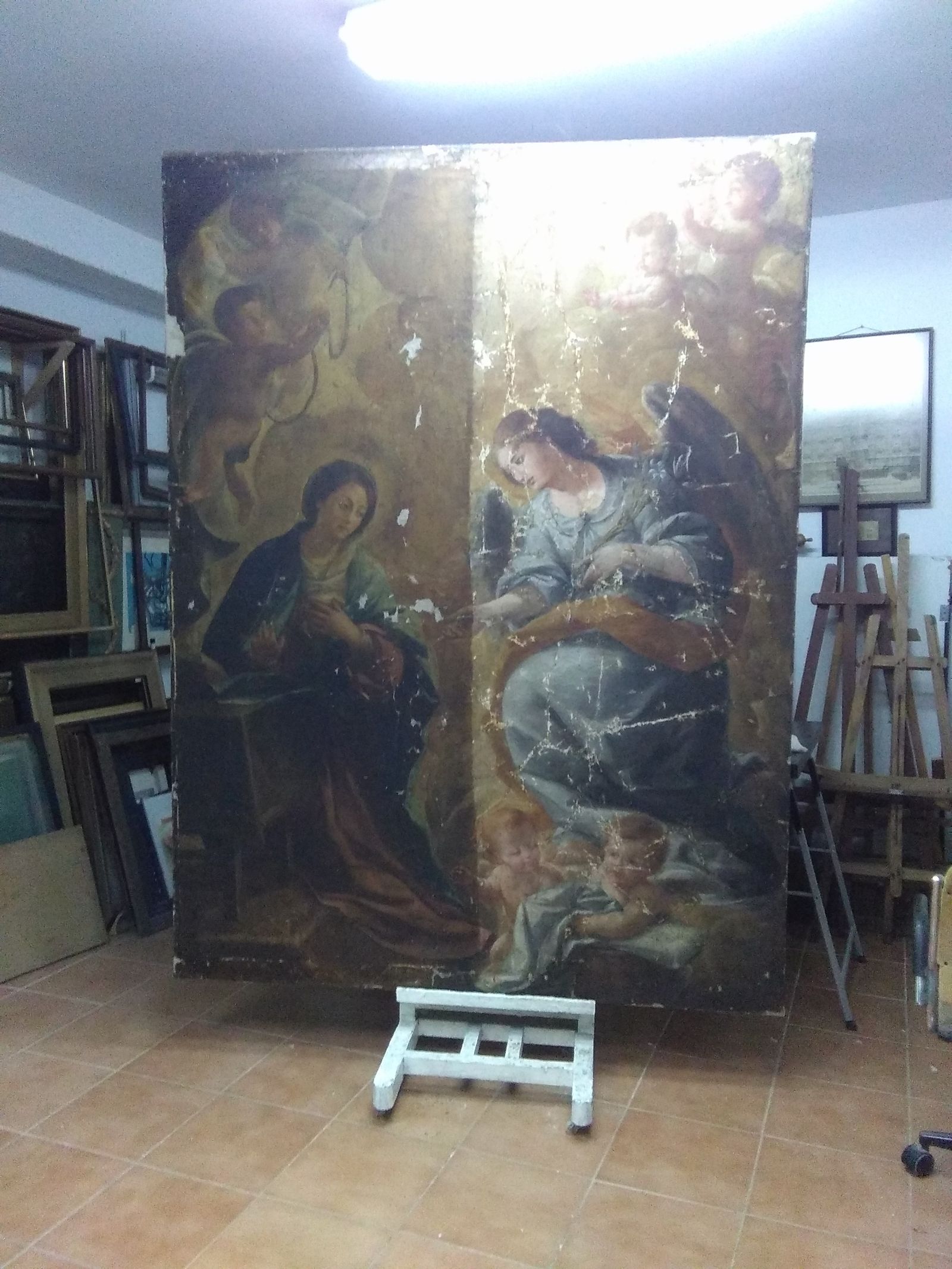La pintura durante el proceso de restauración.