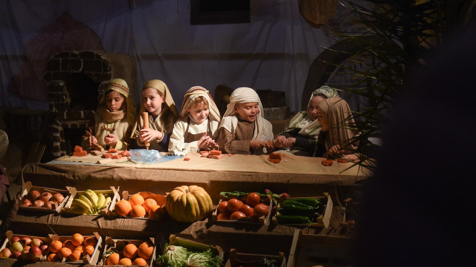 Una escena del belén viviente del colegio Salesianos.