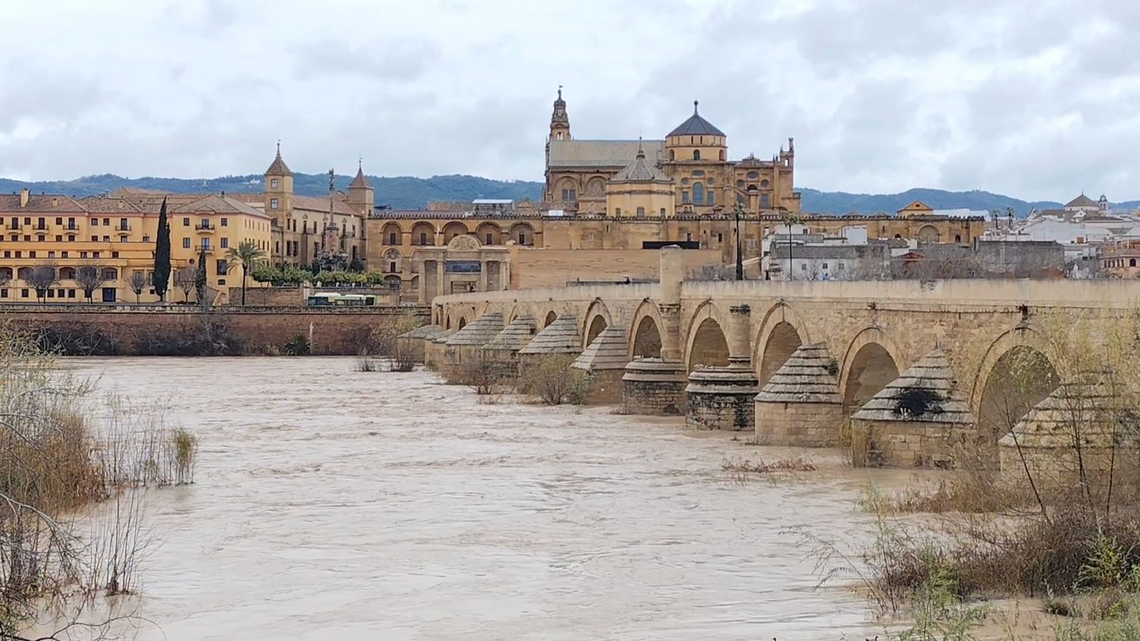Así baja el río Guadalquivir por Córdoba por las lluvias caídas en el tren de borrascas