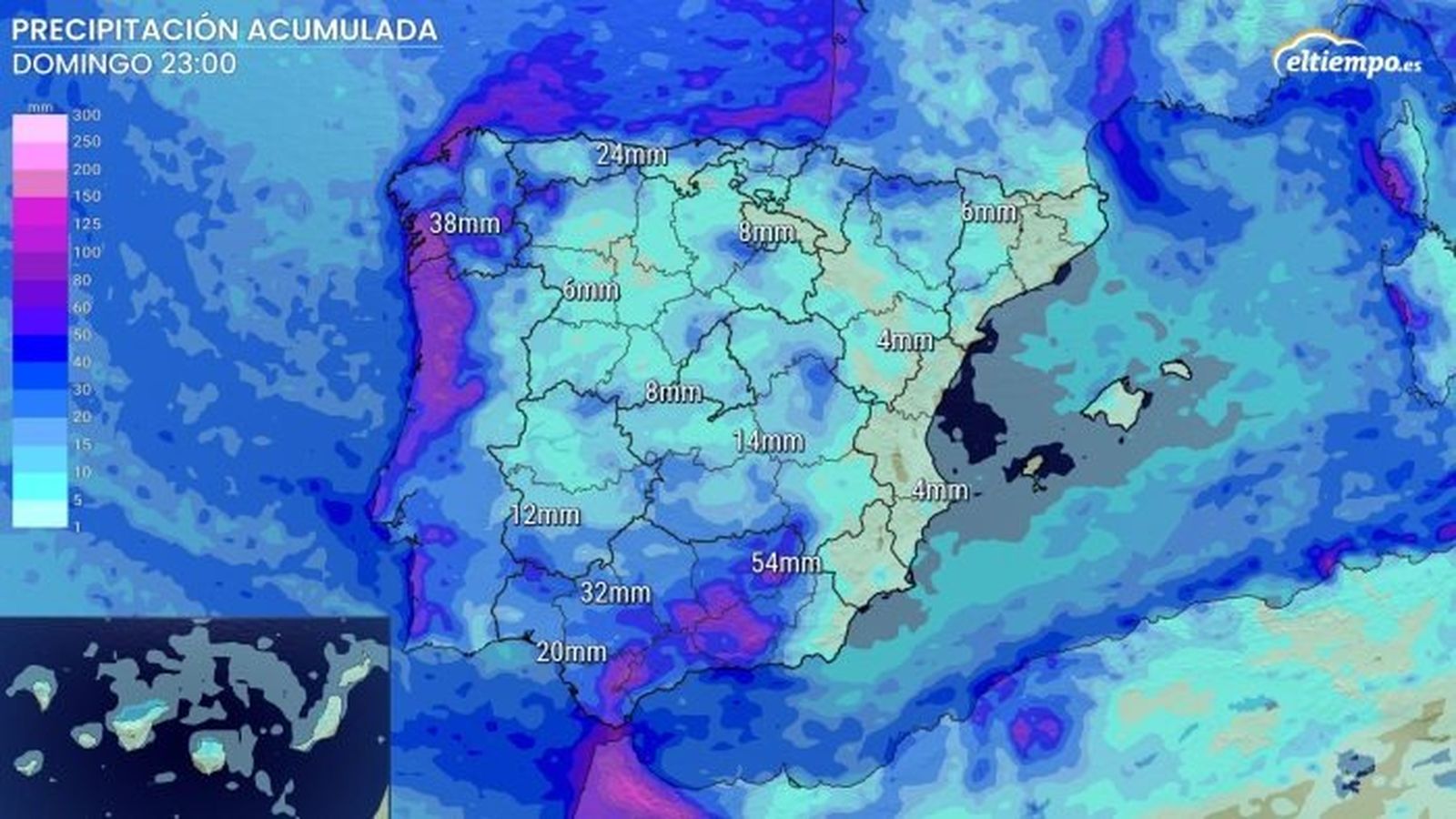 Precipitación acumulada hasta el domingo.