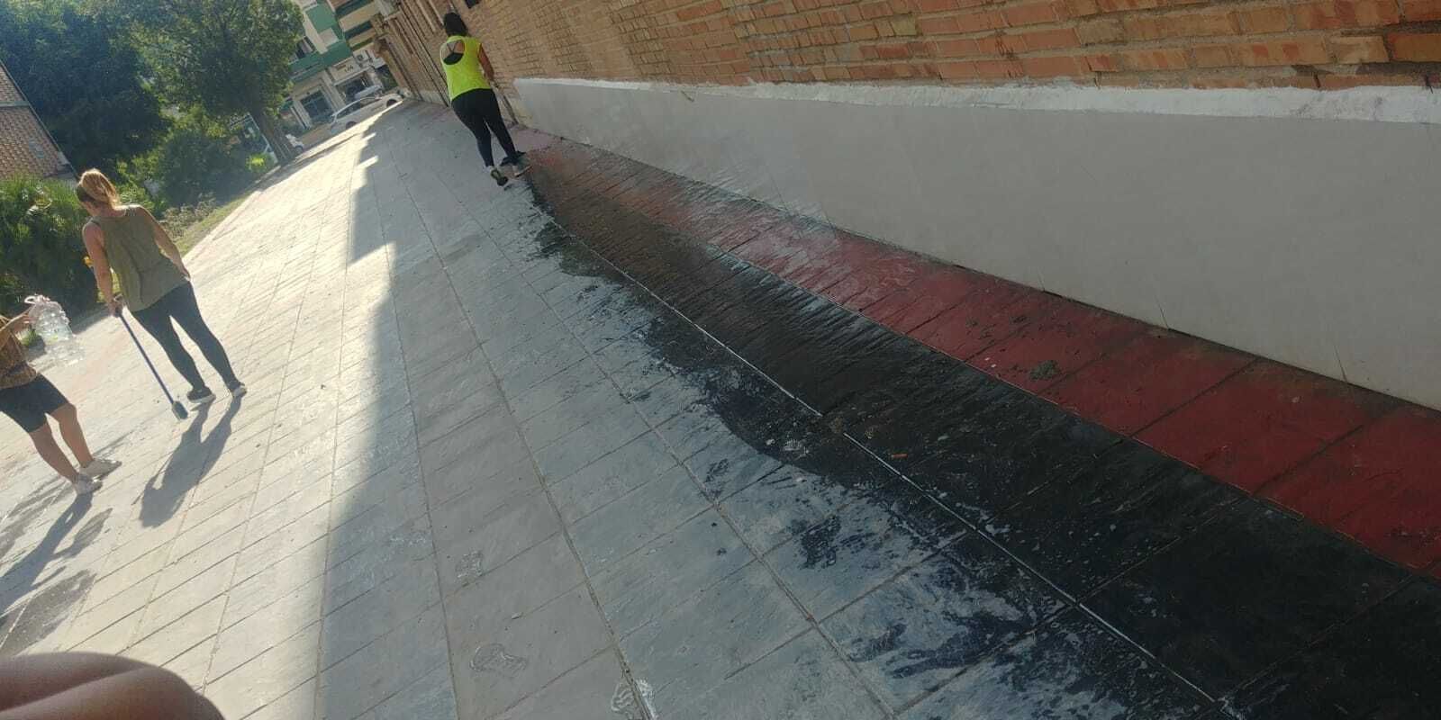 Vecinas de Málaga limpian un parque infantil lleno de excrementos, en fotos