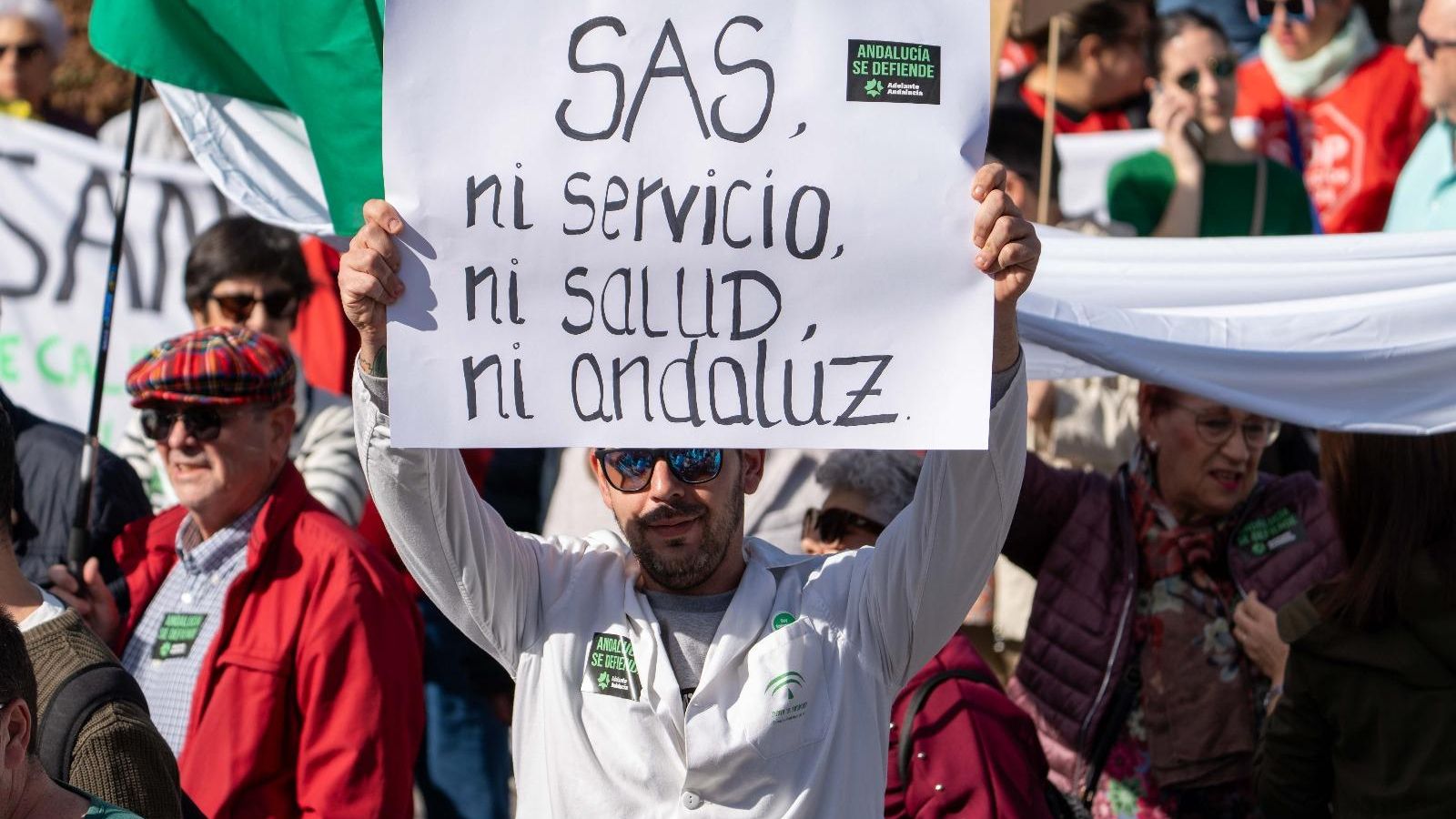 Uno de los muchos carteles denunciando la situación del SAS que se han visto este domingo