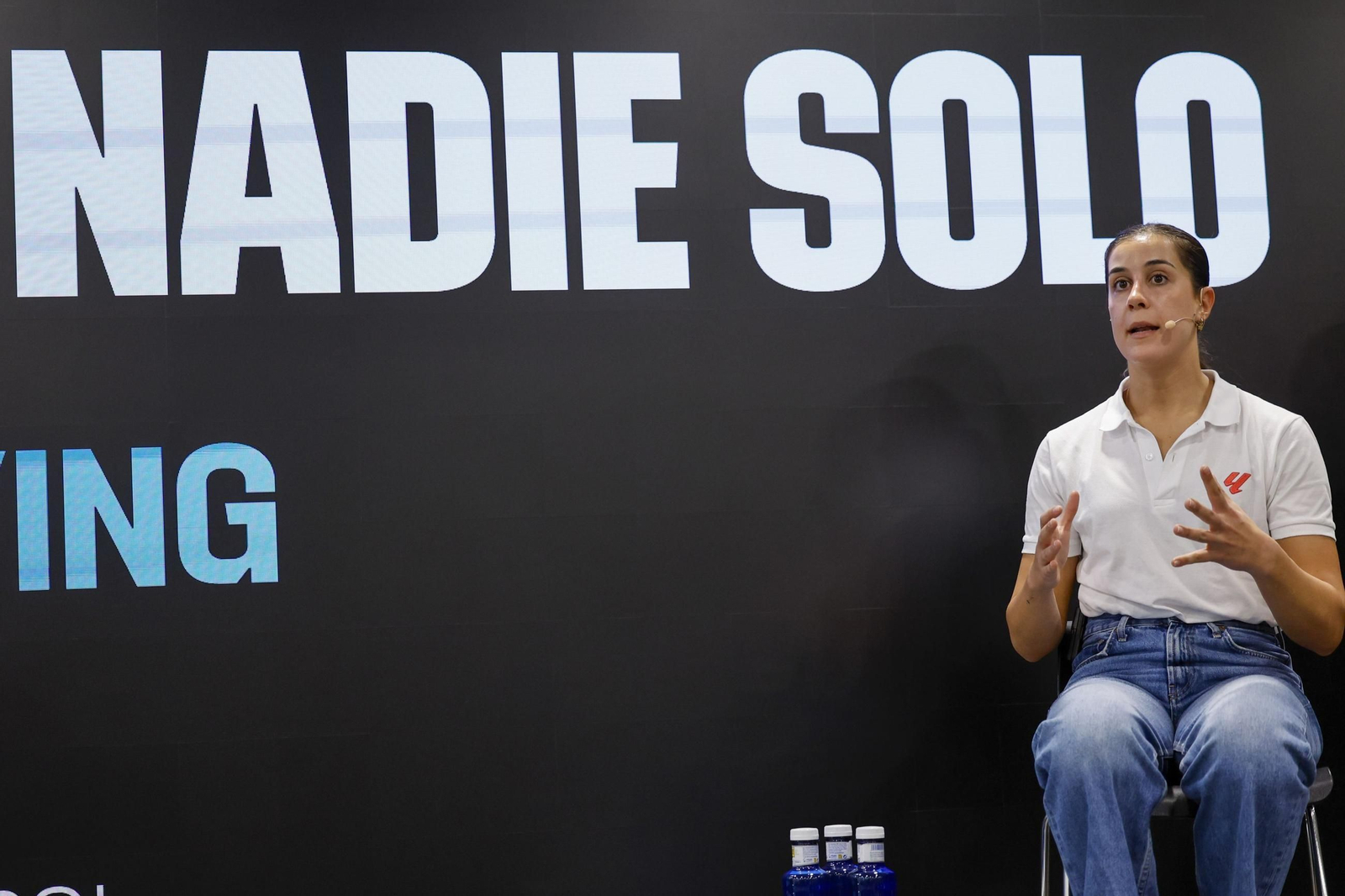 Carolina Marín durante el acto con motivo del Día Mundial contra la Violencia y el Acoso Escolar.