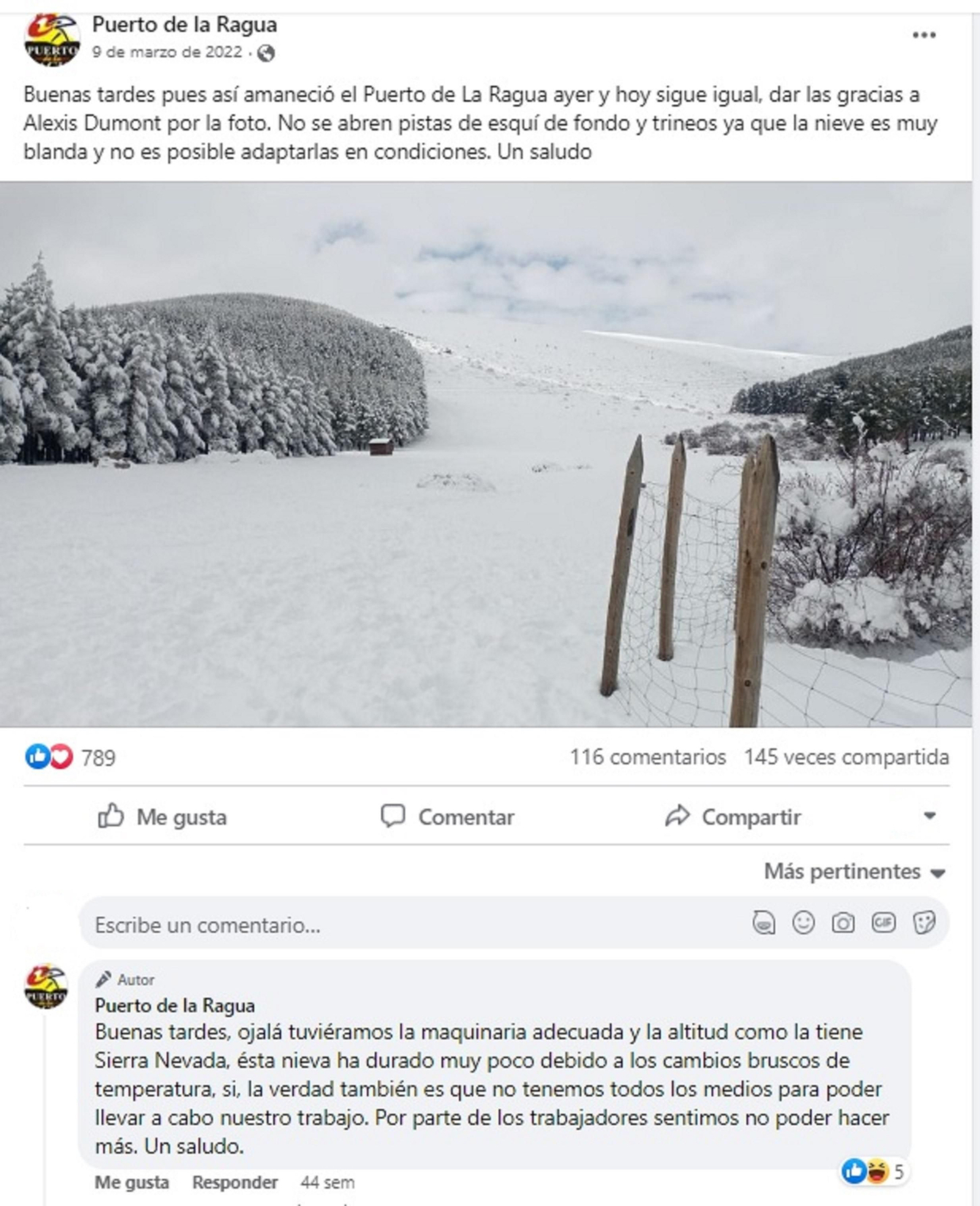 Comunicado del consorcio del Puerto de la Ragua.