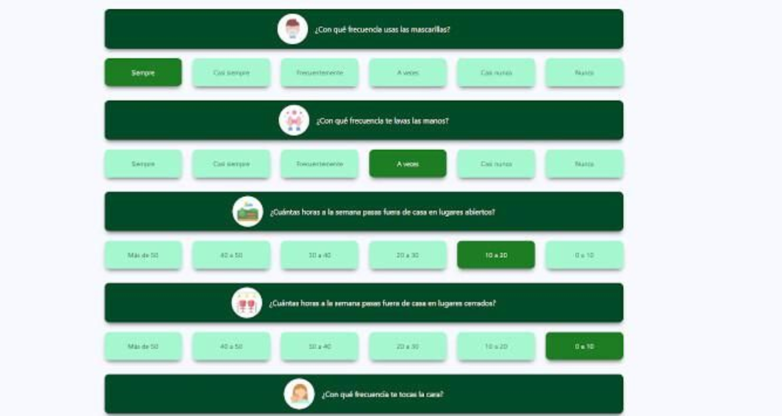 Algunas de las preguntas de la aplicación.