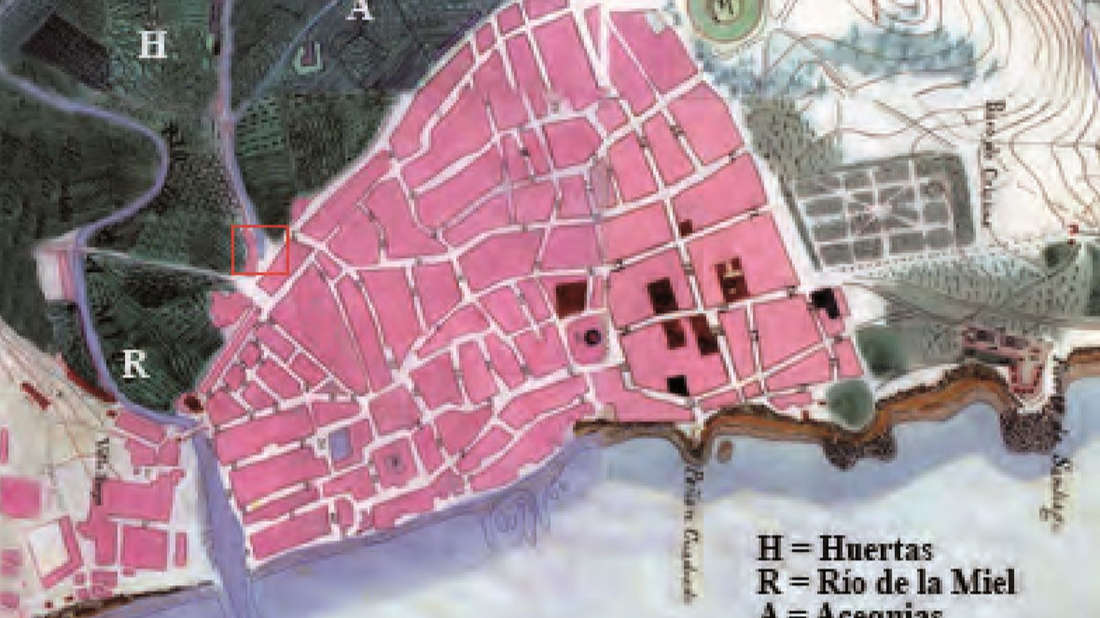 Plano de Algeciras levantado en el año 1857. (Servicio Geográfico del Ejército). Véase como se adapta la trama urbana al recinto amurallado medieval.