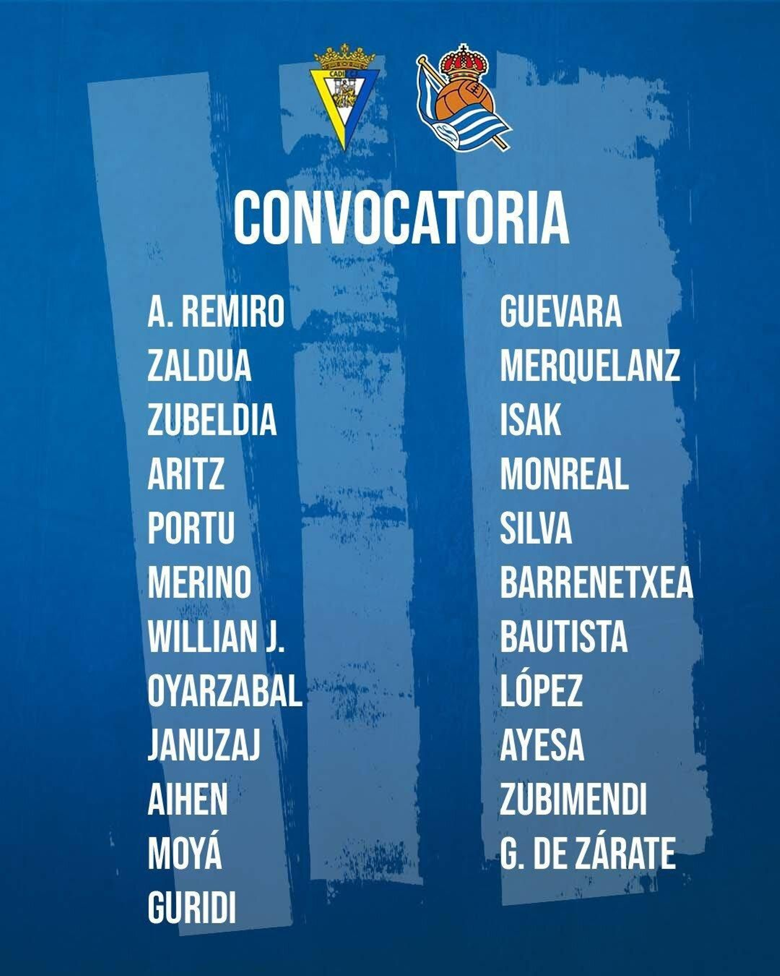 La lista de los jugadores de la Real que viajan a Cádiz.