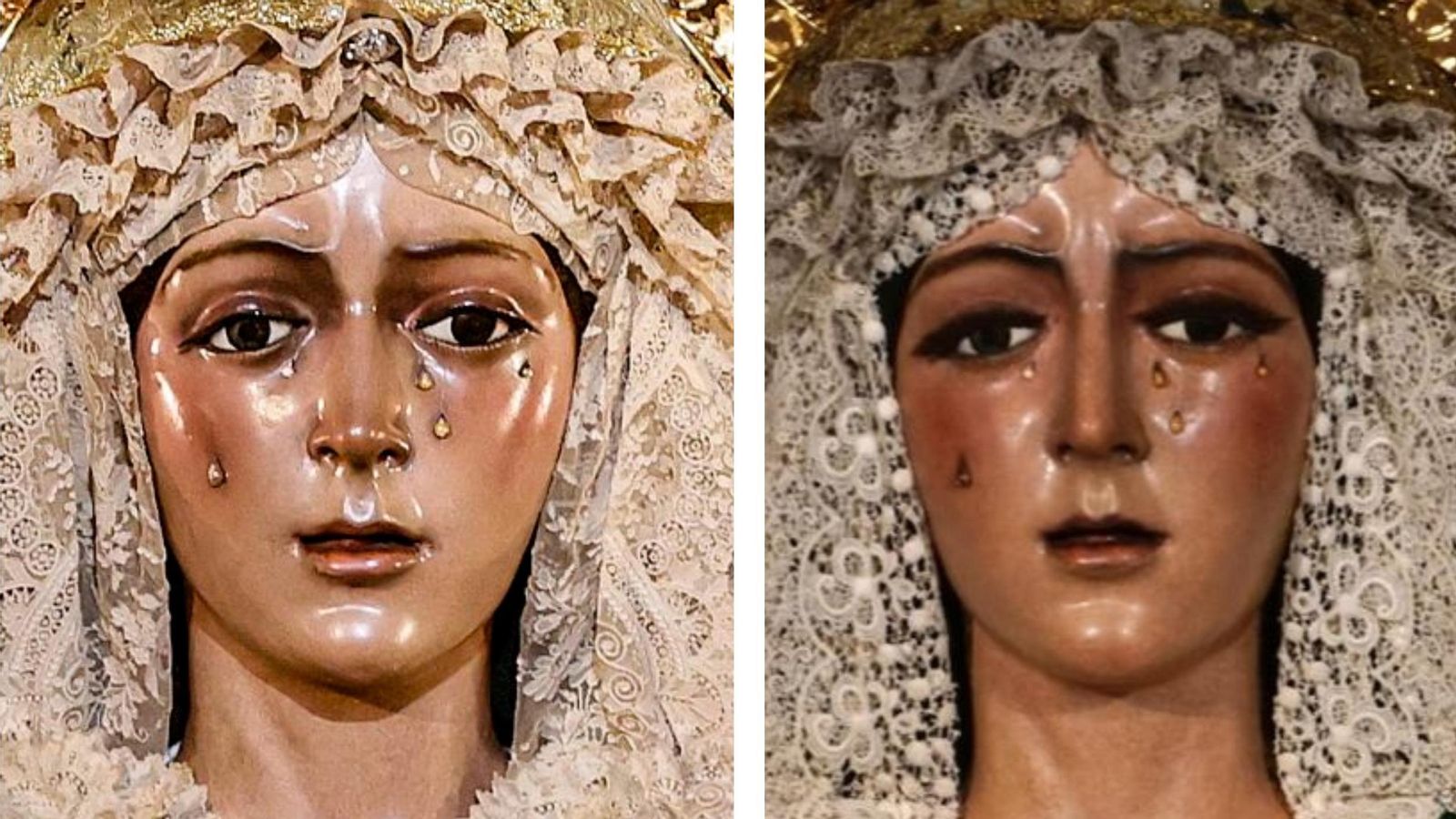 La Virgen de la Macarena antes y después de la intervención. La Virgen de la Macarena antes y después de la intervención.