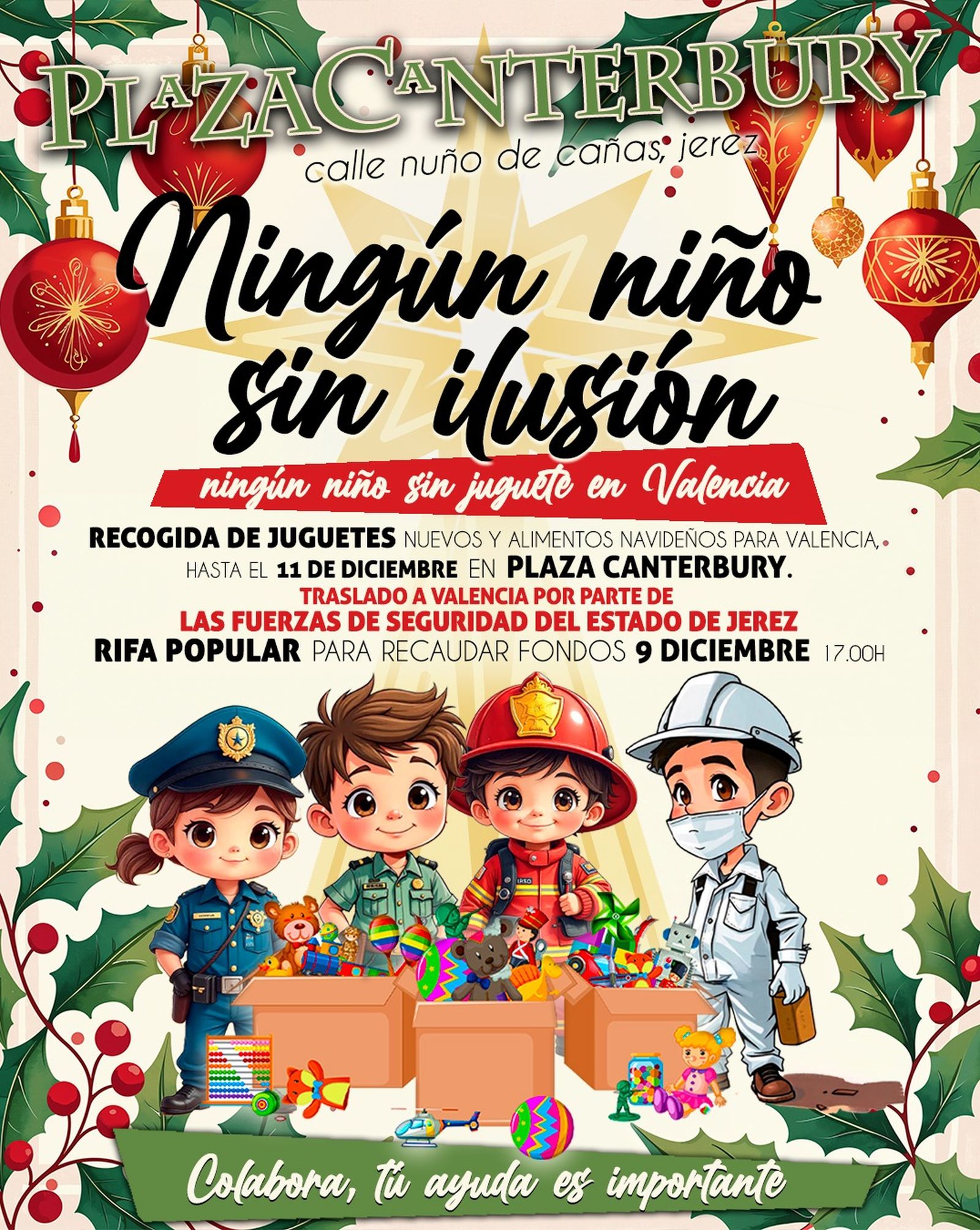 Cartel anunciador de la recogida de juguetes de Plaza Canterbury.