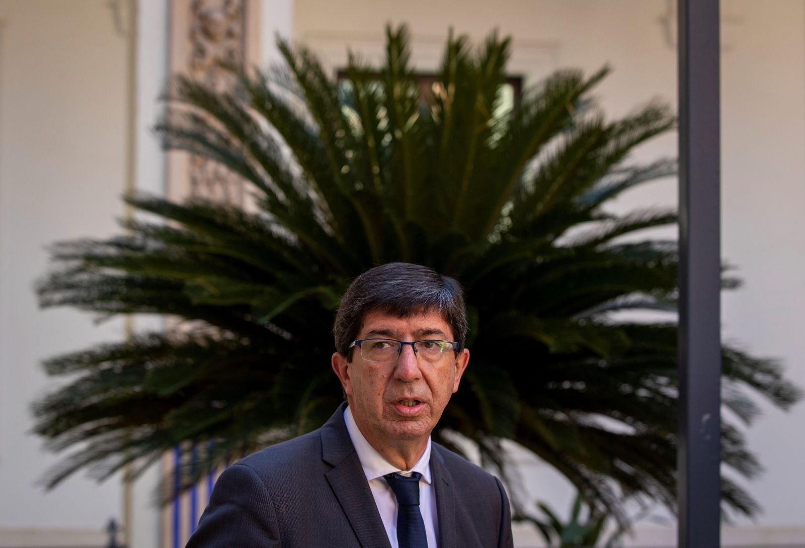 Juan Marín, durante una comparecencia en el patio central del Palacio de San Telmo.