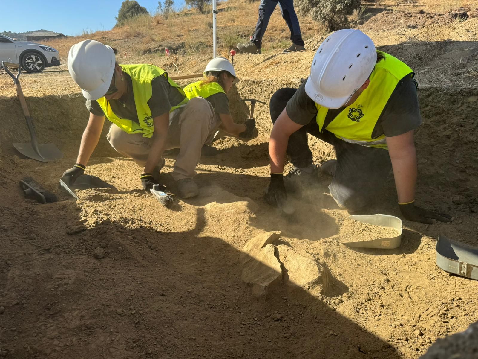 Expertos trabajando en la zona del yacimiento arqueológico.