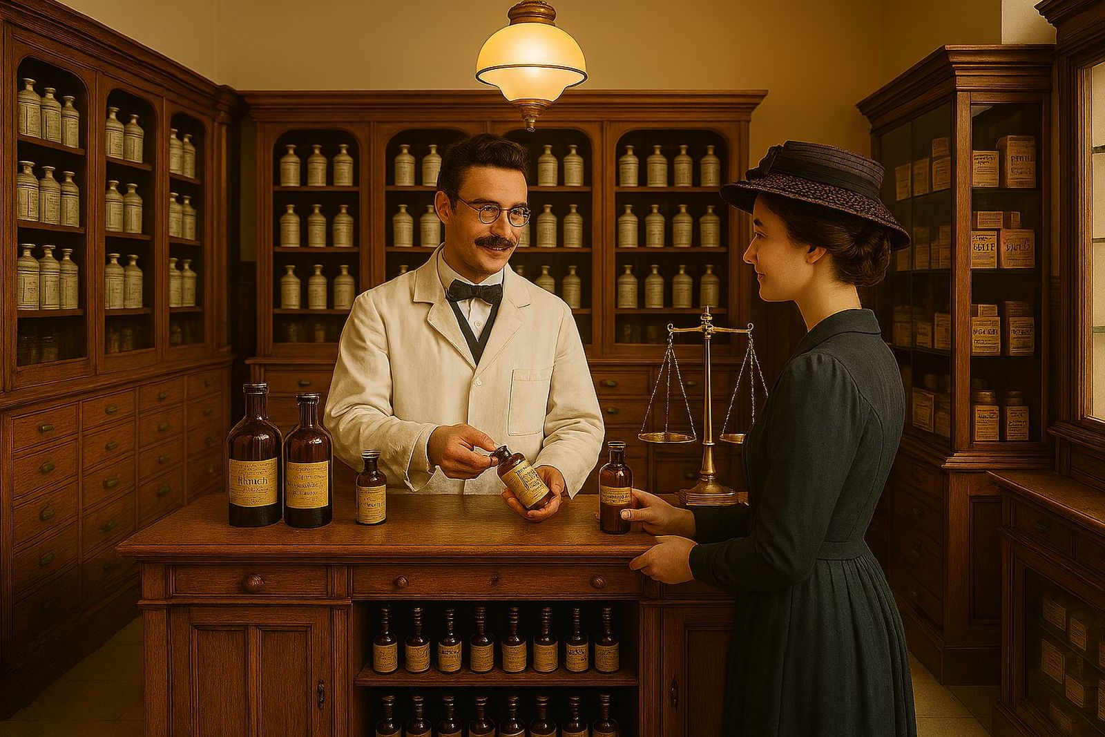 Visión de una farmacia antigua generada por IA