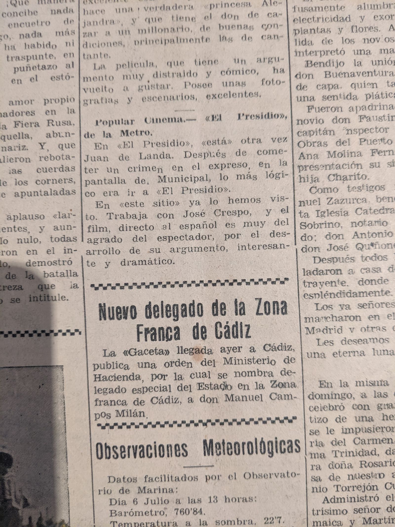 Noticia en Diario de Cádiz con el nombramiento de Campos Milán como delegado del Consorcio.