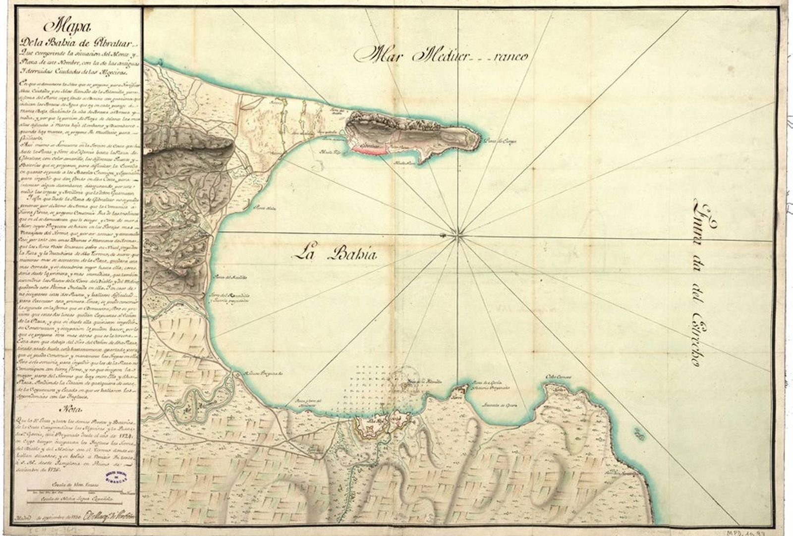 Plano de la Bahía con las propuestas defensivas de Verboom. Archivo General de Simancas.