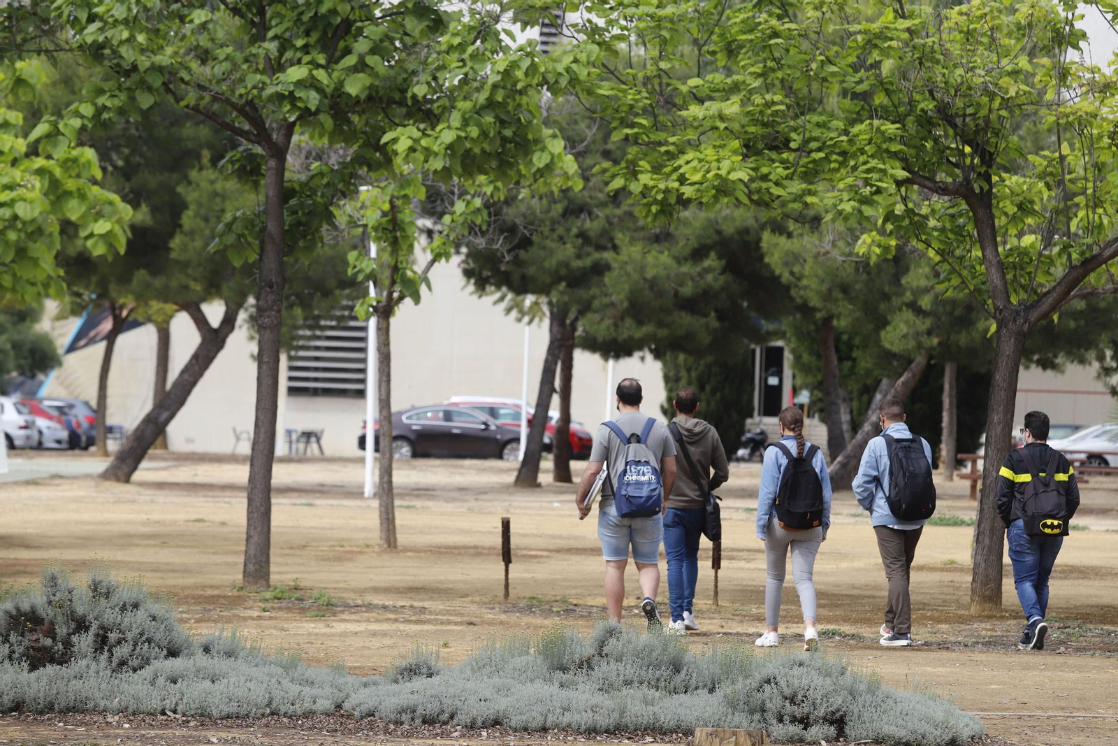 Un grupo de alumnos en el Campus del Carmen de la Universidad de Huelva.