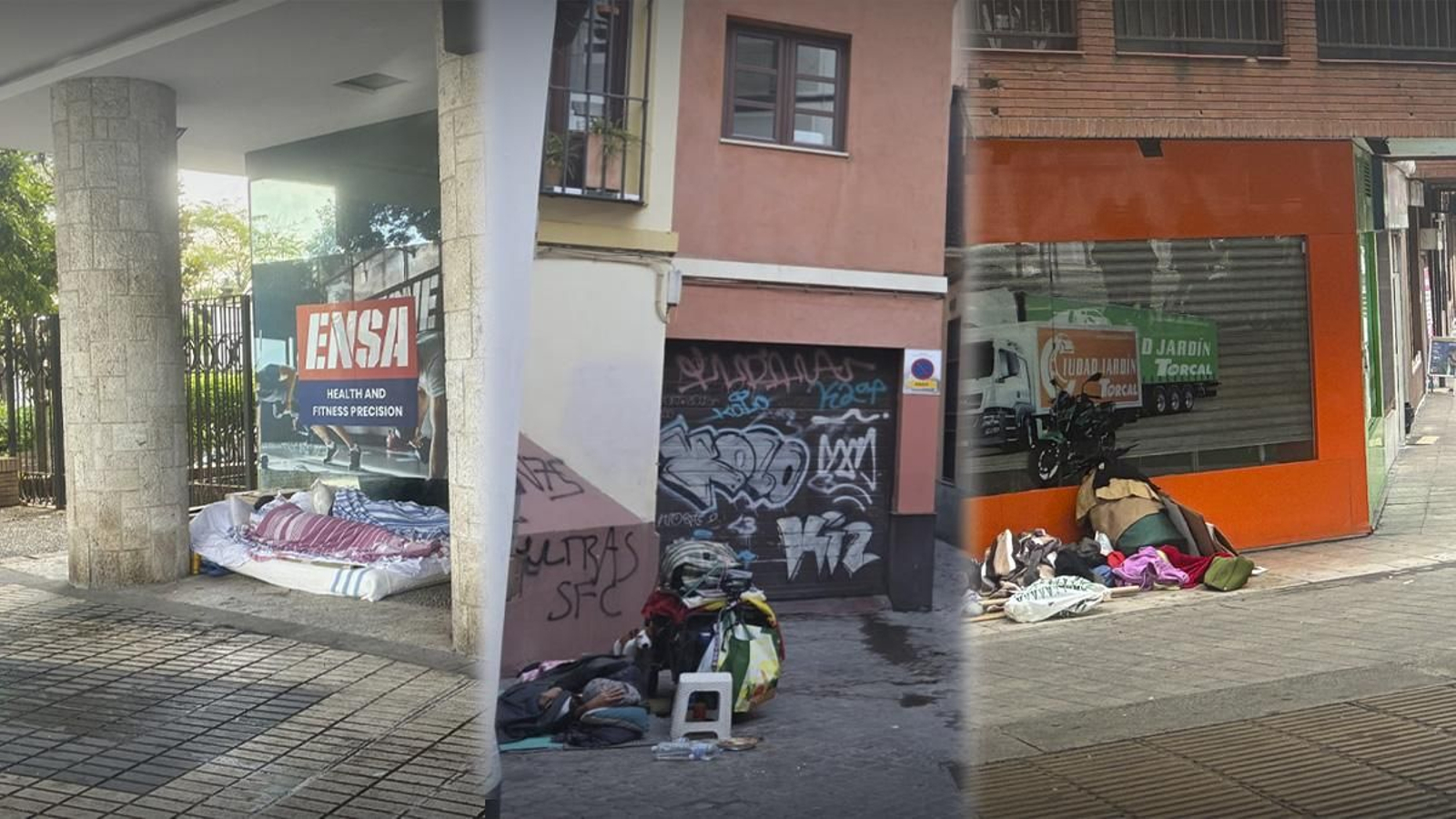 Indigentes en la Plaza de Cuba, junto a la casa natal de Velázquez y en la calle Arjona.