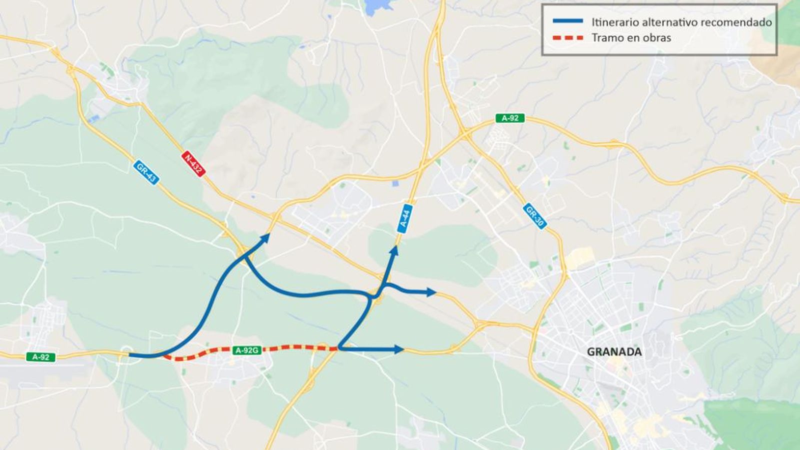 Plano con el itinerario alternativo.