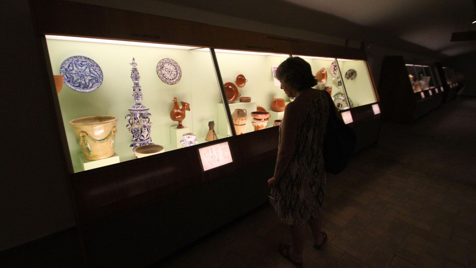 Una mujer observa una de las vitrinas.