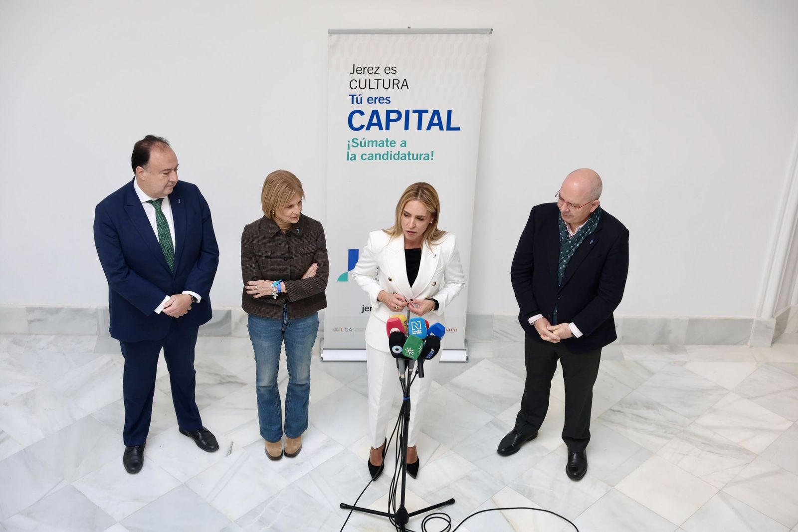 Consejo Rector de la candidatura jerezana: Casimiro Mantell, rector de la Universidad de Cádiz; María José García-Pelayo, alcaldesa de Jerez; Almudena Martínez, presidenta de la Diputación Provincial; y Javier Sánchez Rojas, presidente de la Cámara de Comercio de Jerez.