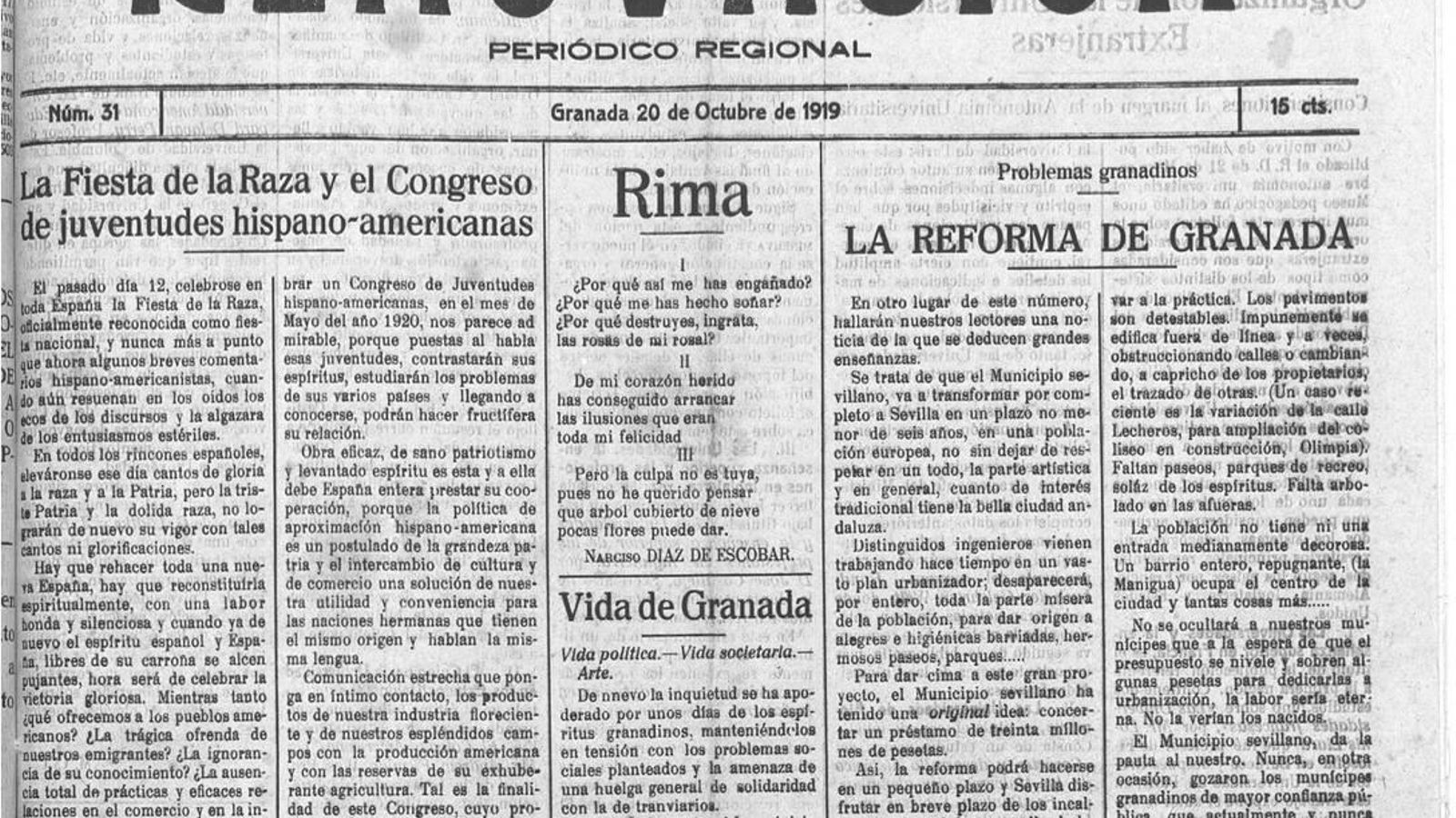 Artículo sobre la reforma de Granada en la revista 'Renovación'.