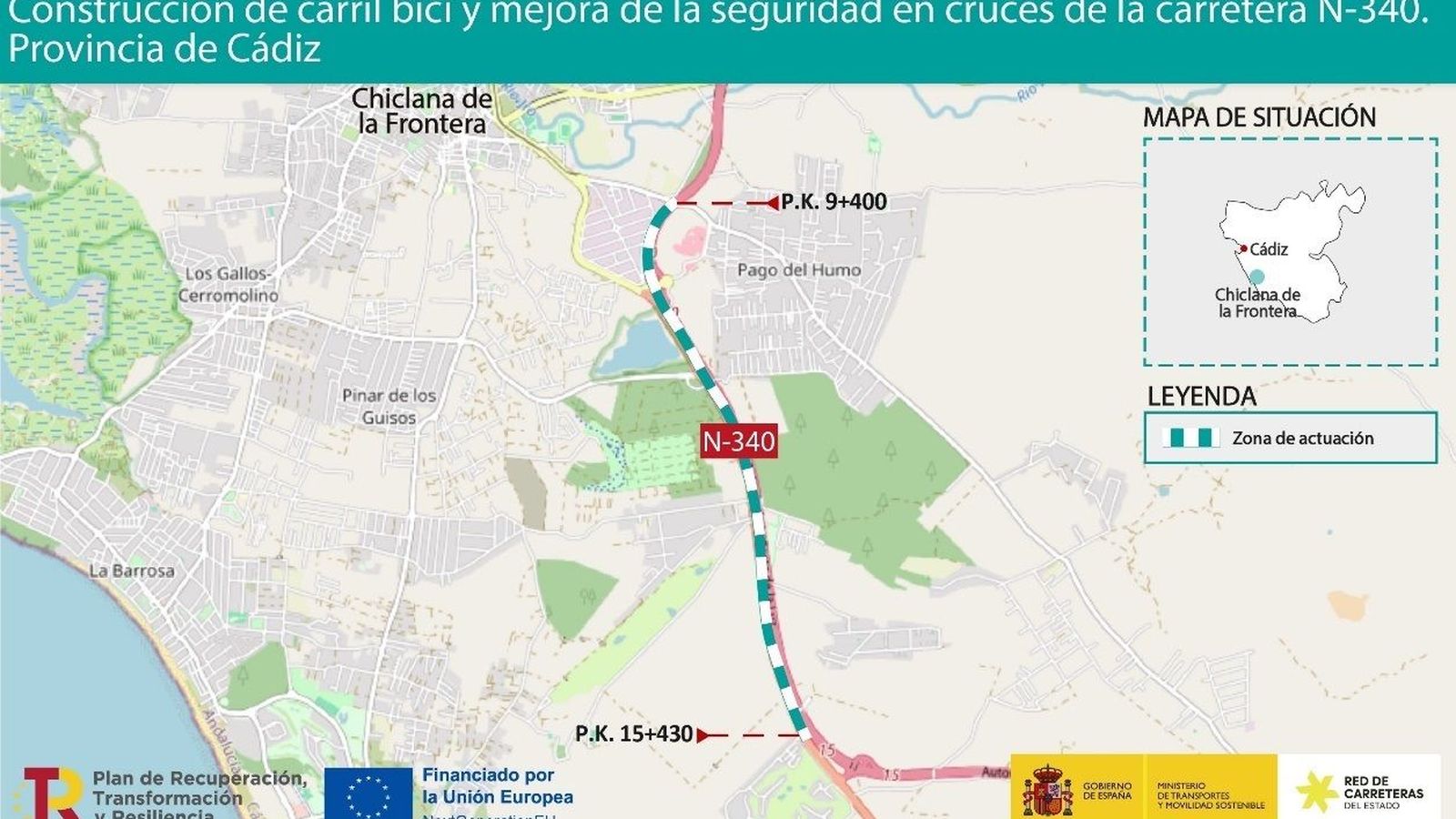 Actuación en ela N-340 para adecuar pasos de peatones y bicis en Chiclana.