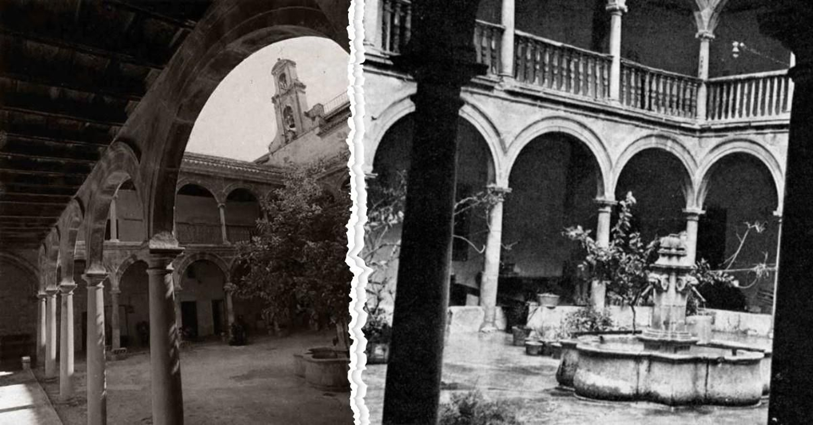 Claustro en blanco y negro del convento de Santa Clara.
