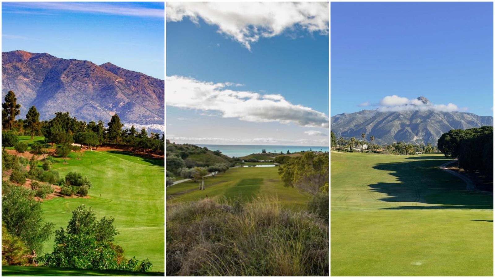 Tres de los campos de golf de Málaga.