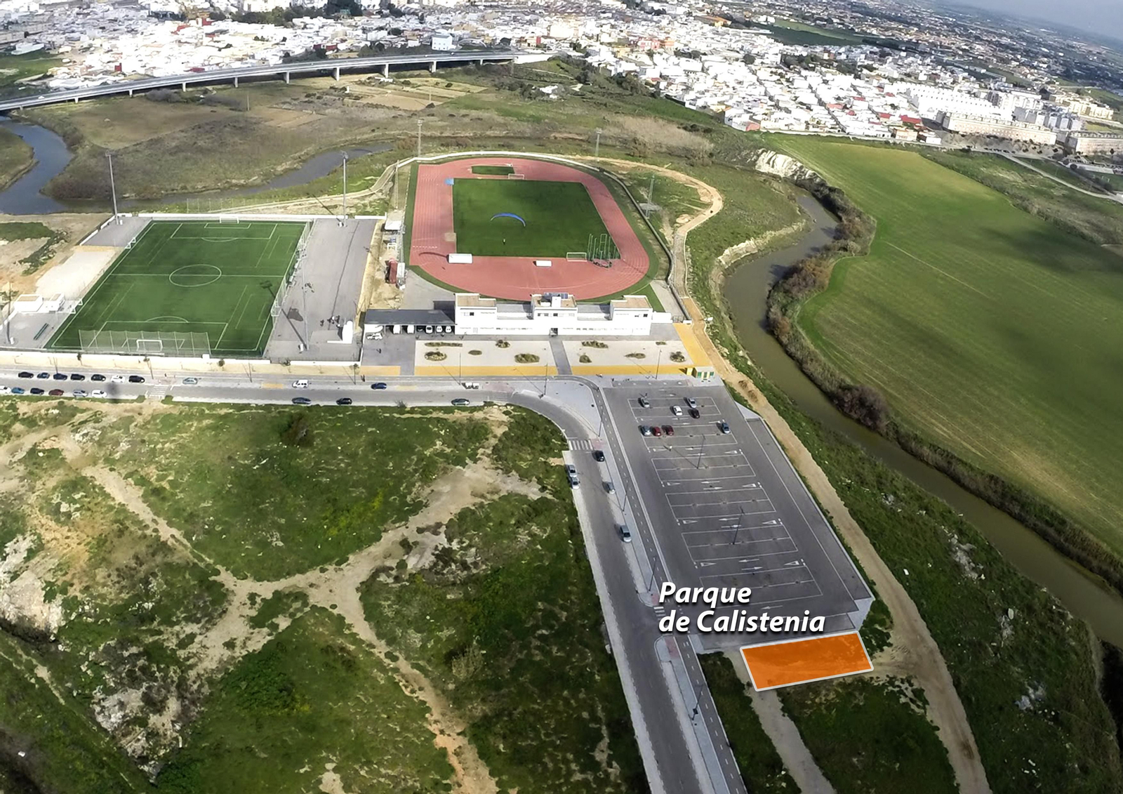 Vista aérea del proyecto deportivo.