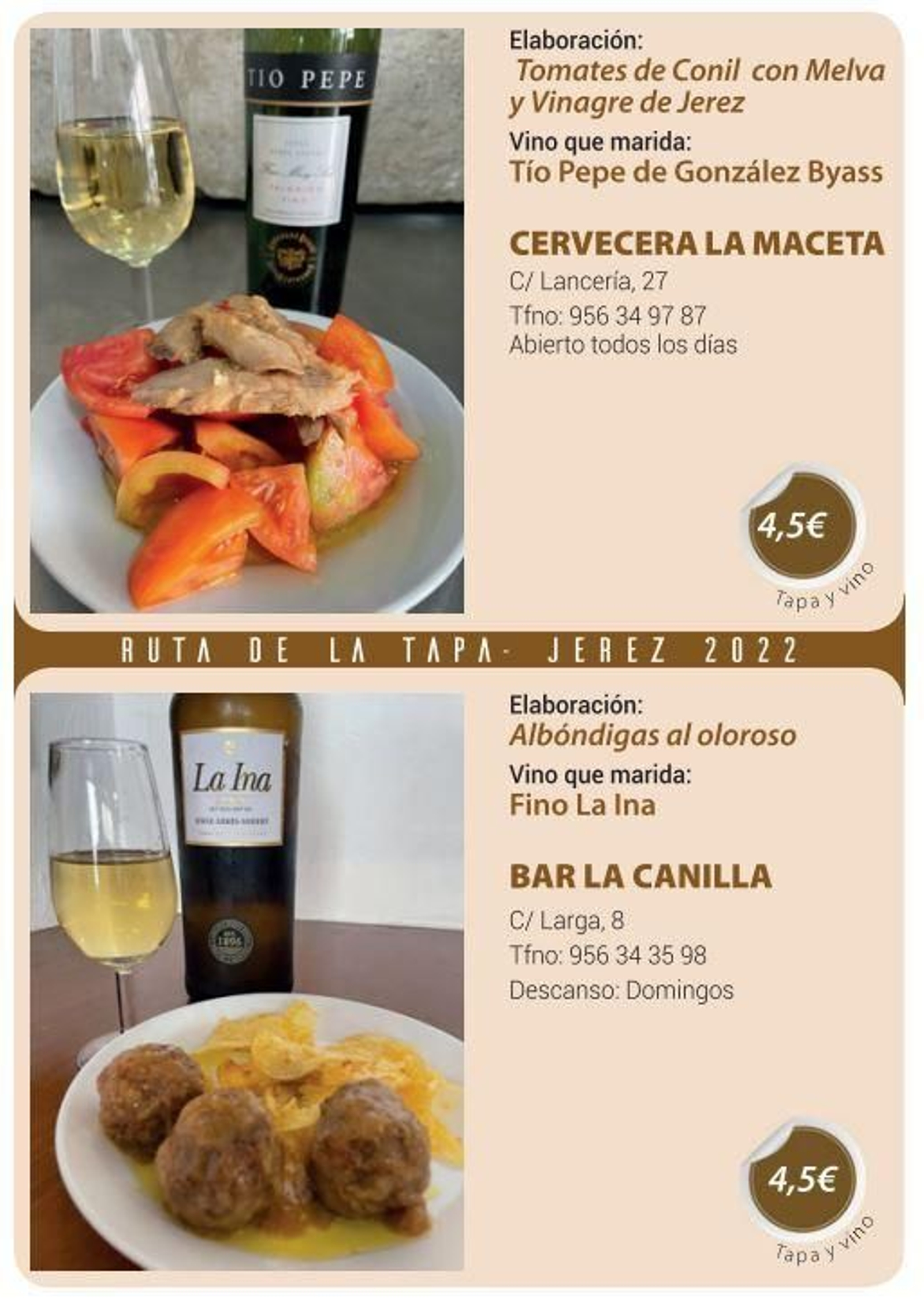 Ruta de la Tapa 'DesTapa Jerez': establecimientos, tapas maridadas y precios
