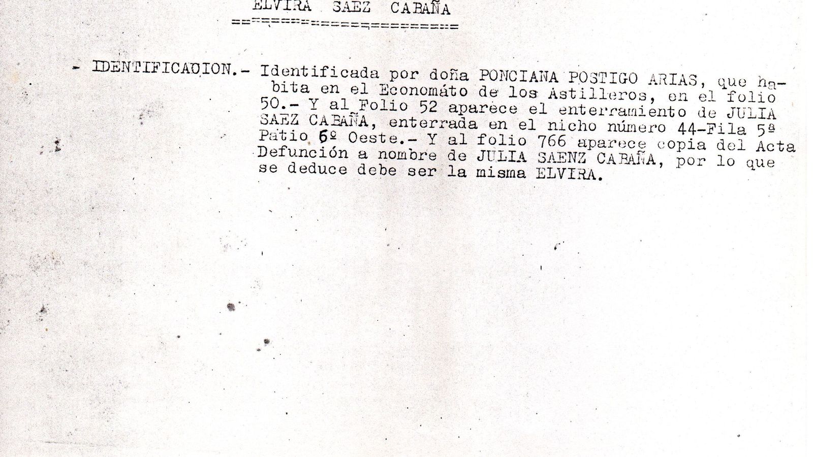 Ficha de identificación de Julia Sáez Cabañas.