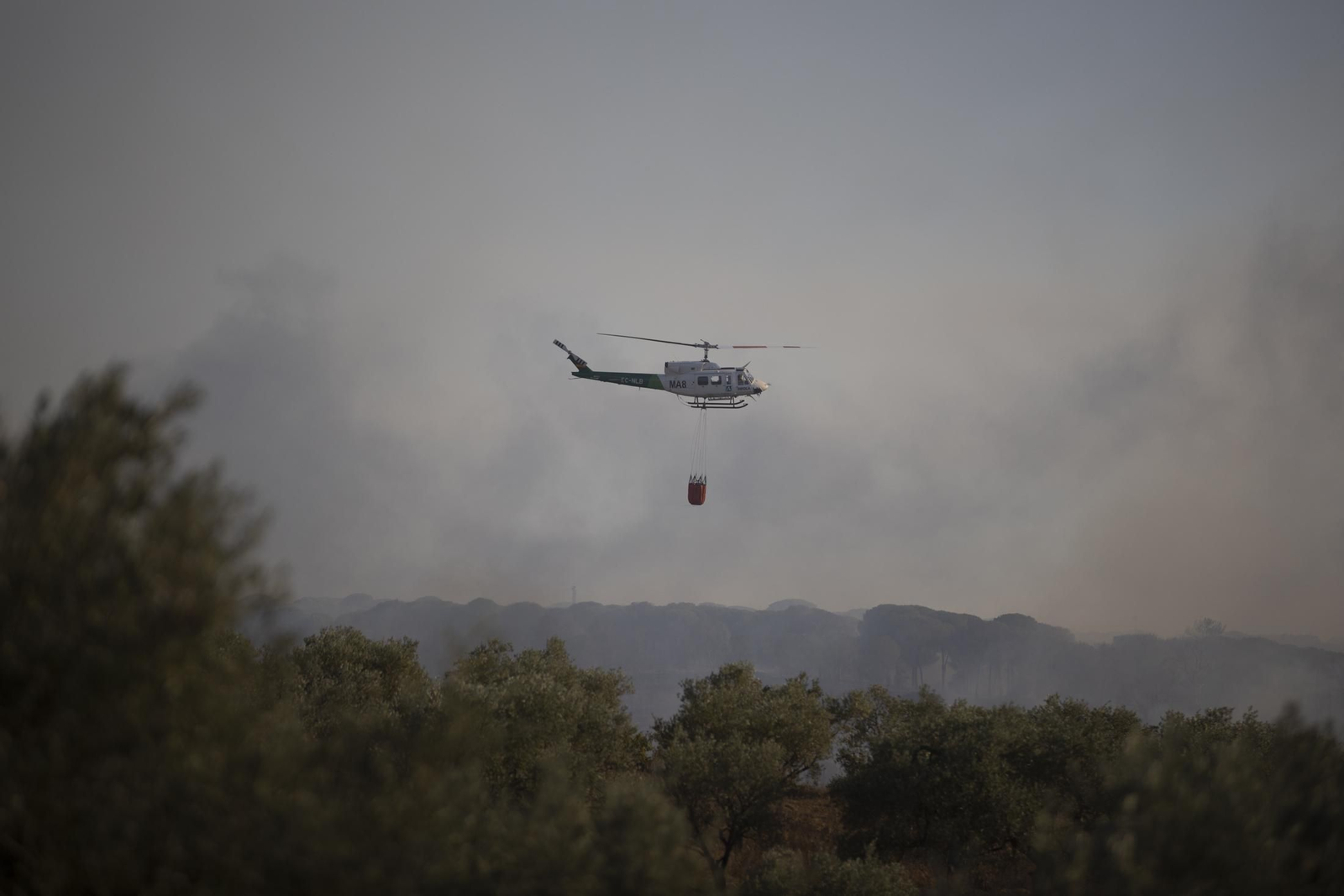 Labores de extinción del incendio de Bonares en 2023.