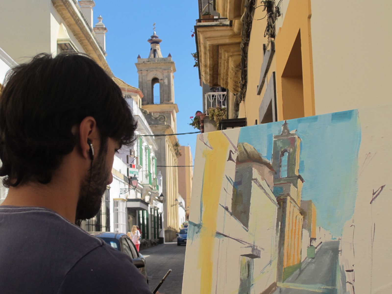 Un participante en el concurso de pintura al aire libre en una de sus primeras ediciones