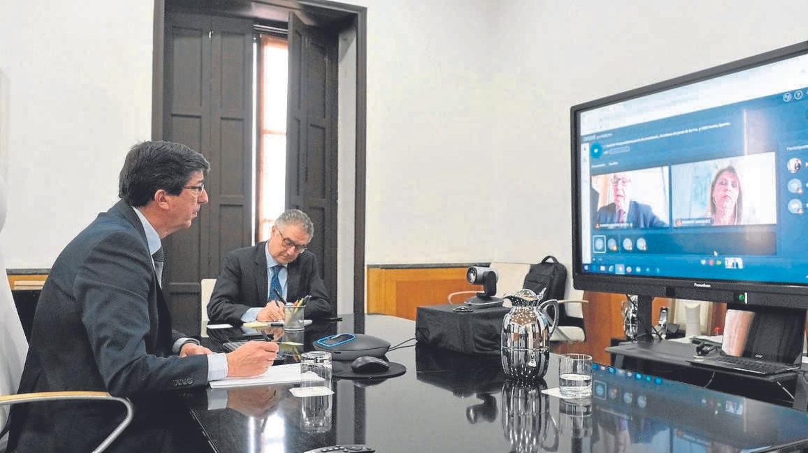 El vicepresidente de la Junta durante una conferencia telemática.