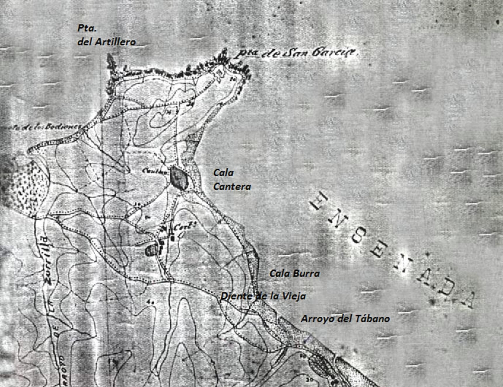Cartografía de época en la que se sitúa el paraje conocido como Diente de la Vieja.