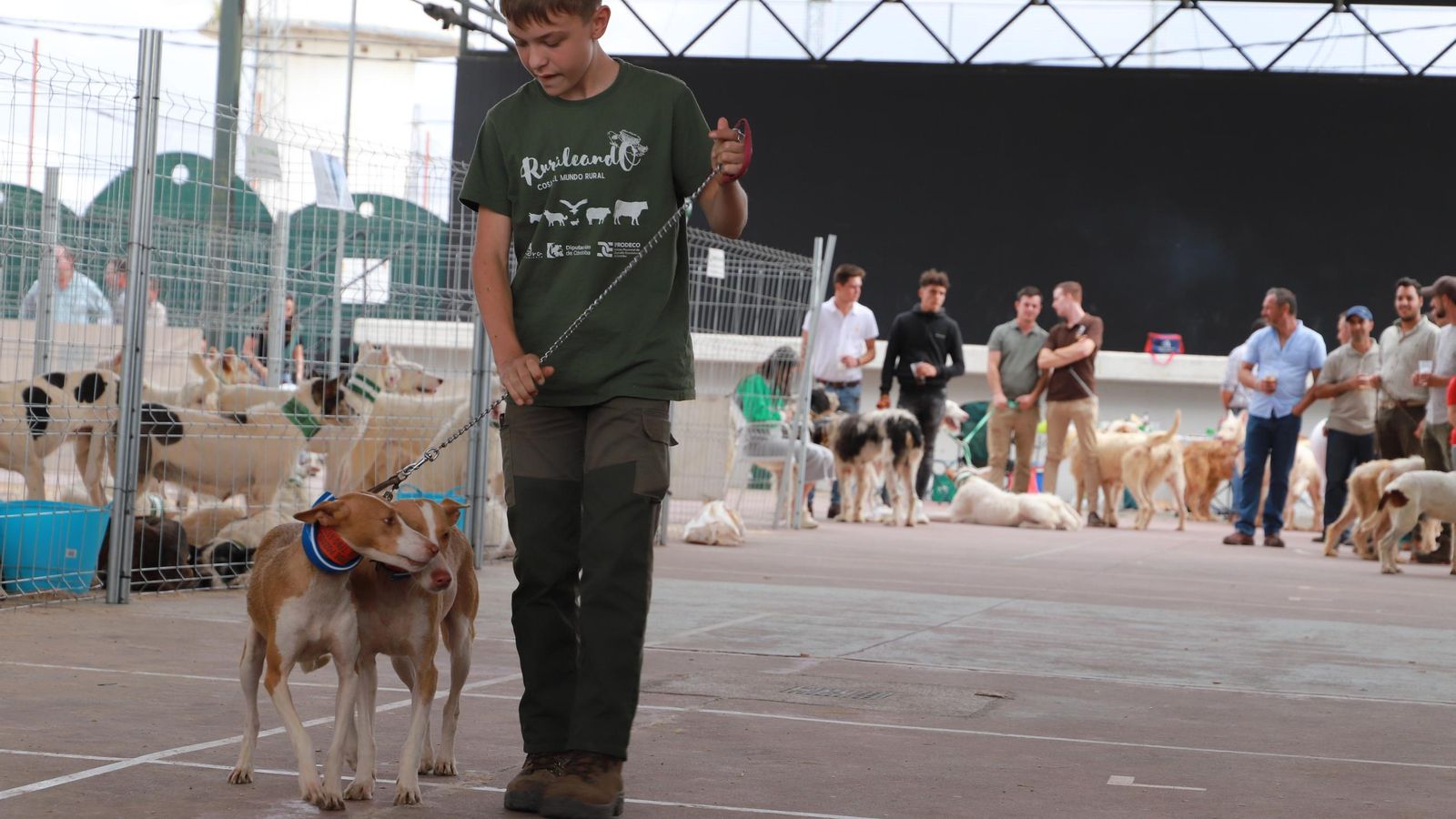 Un niño participa en uno de los concursos de Ruraleando con sus perros.