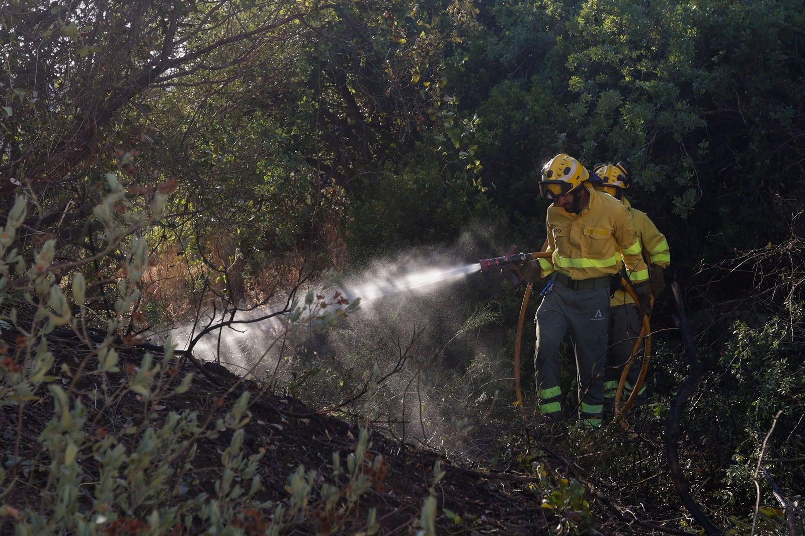 Bomberos actúan en la extinción del incendio producido la semana pasada en la Sierra de Córdoba