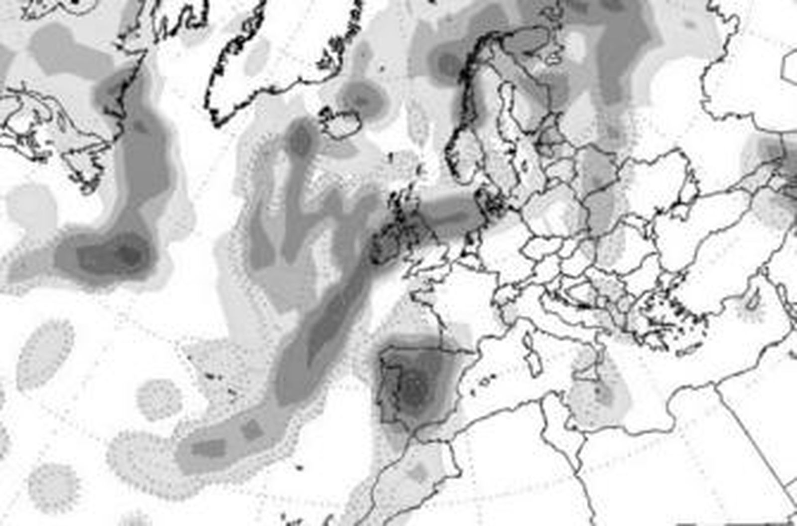 Focos de los riegos de precipitación para el Viernes Santo que ofrece la web alemana Wetterzentral.