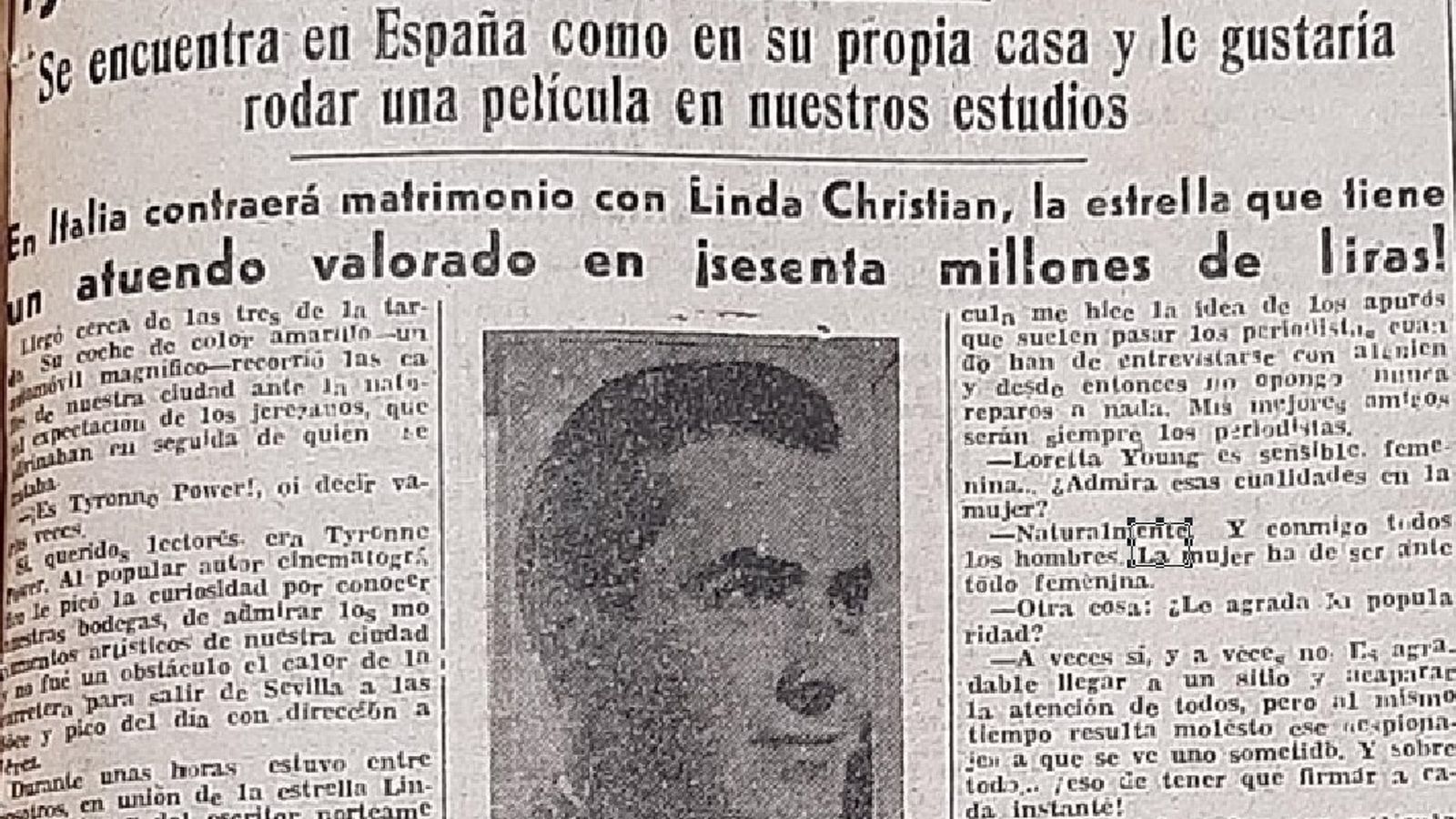 La prensa local recoge la visita de Tyrone Power.