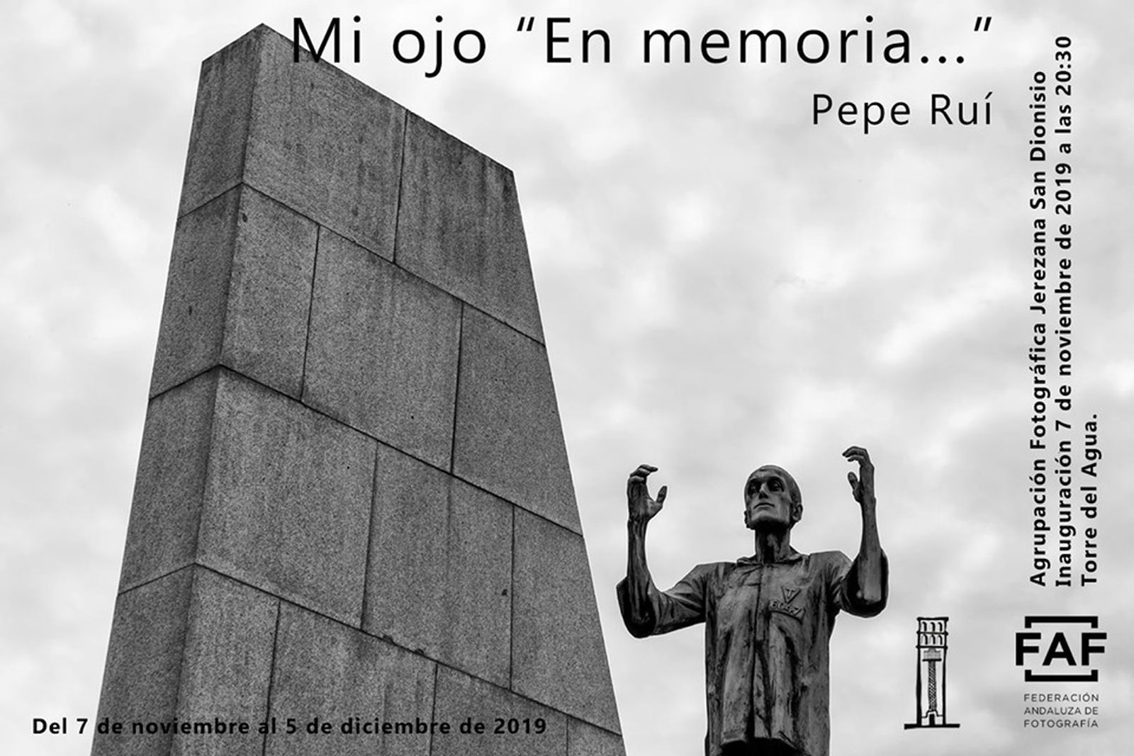 PEPE RUÍ EN LA AGRUPACIÓN SAN DIONISIO. Este jueves a las 19.30 horas hay una charla-coloquio sobre la exposición 'Mi ojo 'En Memoria'' en la que su autor, Pepe Ruí hablará de la misma. El acto es en la Agrupación Fotográfica San Dionisio. Además la muestra está expuesta hasta el 5 de diciembre.