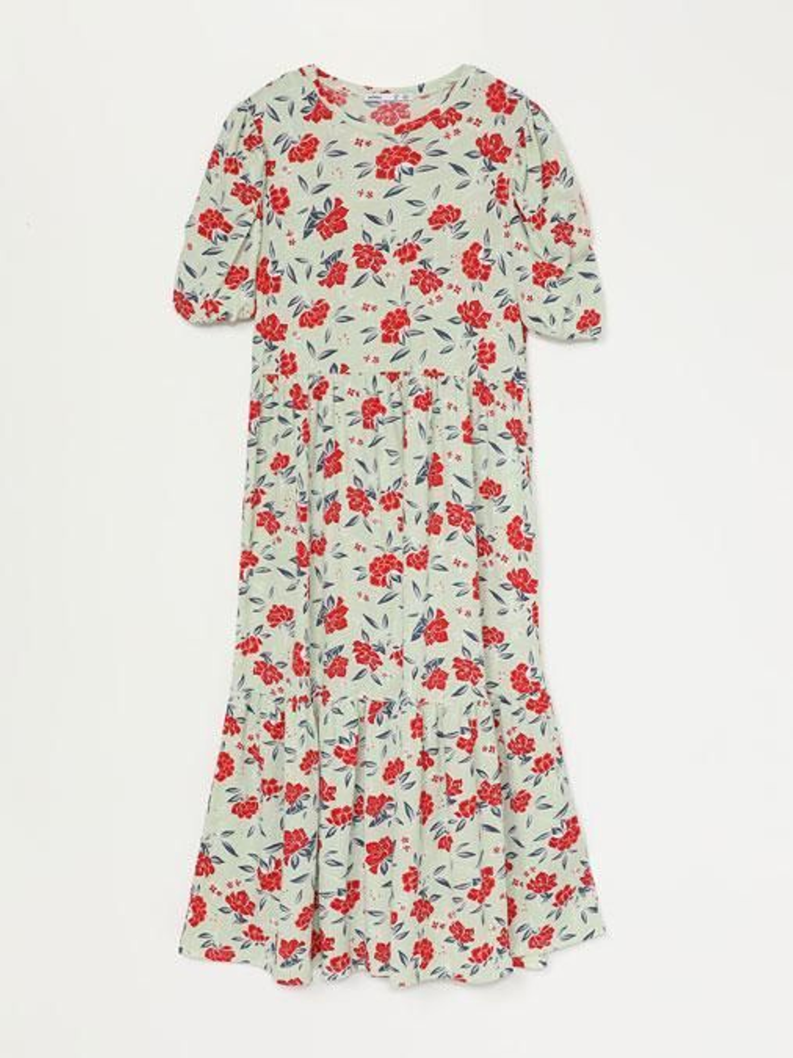 Vestido midi de flores y mangas abullonadas de Lefties.