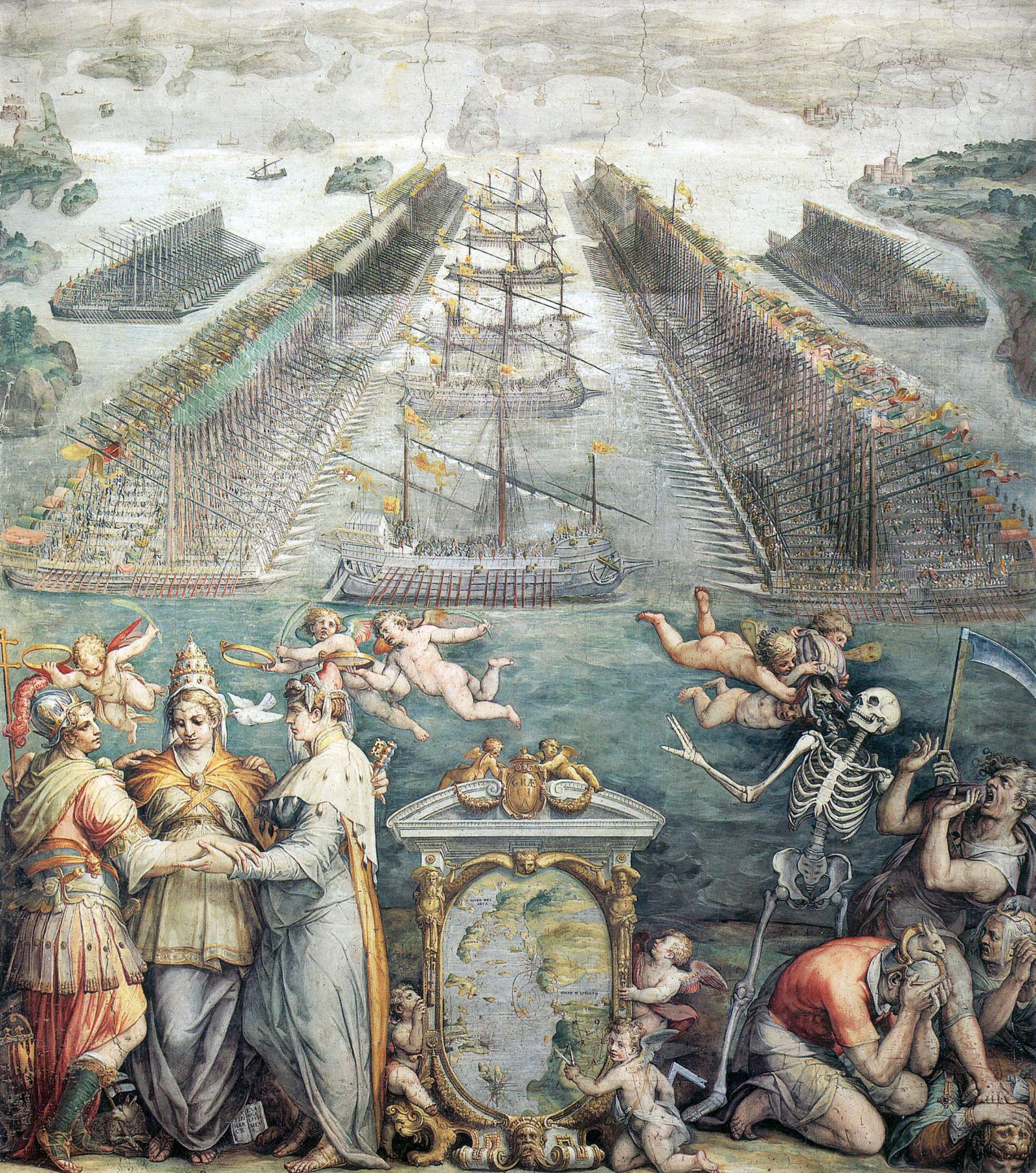 Detalle de la batalla de Lepanto pintada por Giorgio Vasari.
